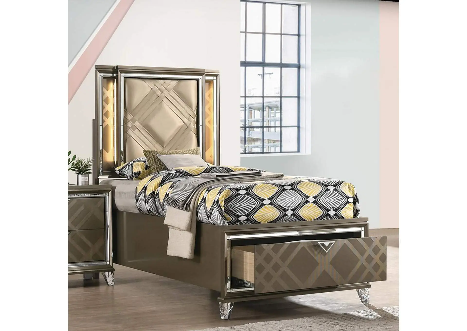 Skylar Twin Bed with Led and Storage