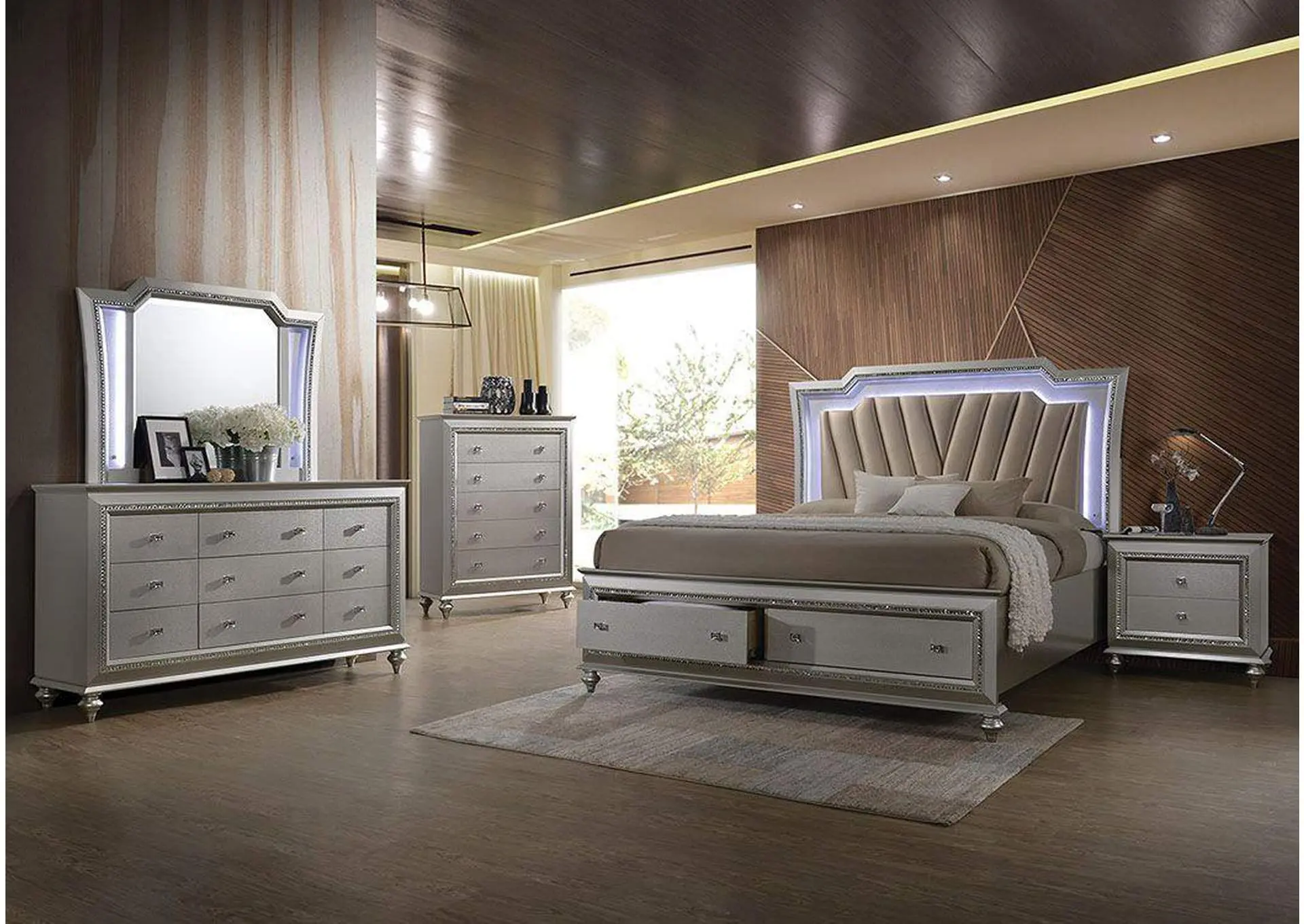 Kaitlyn Queen Bed with Led and Storage