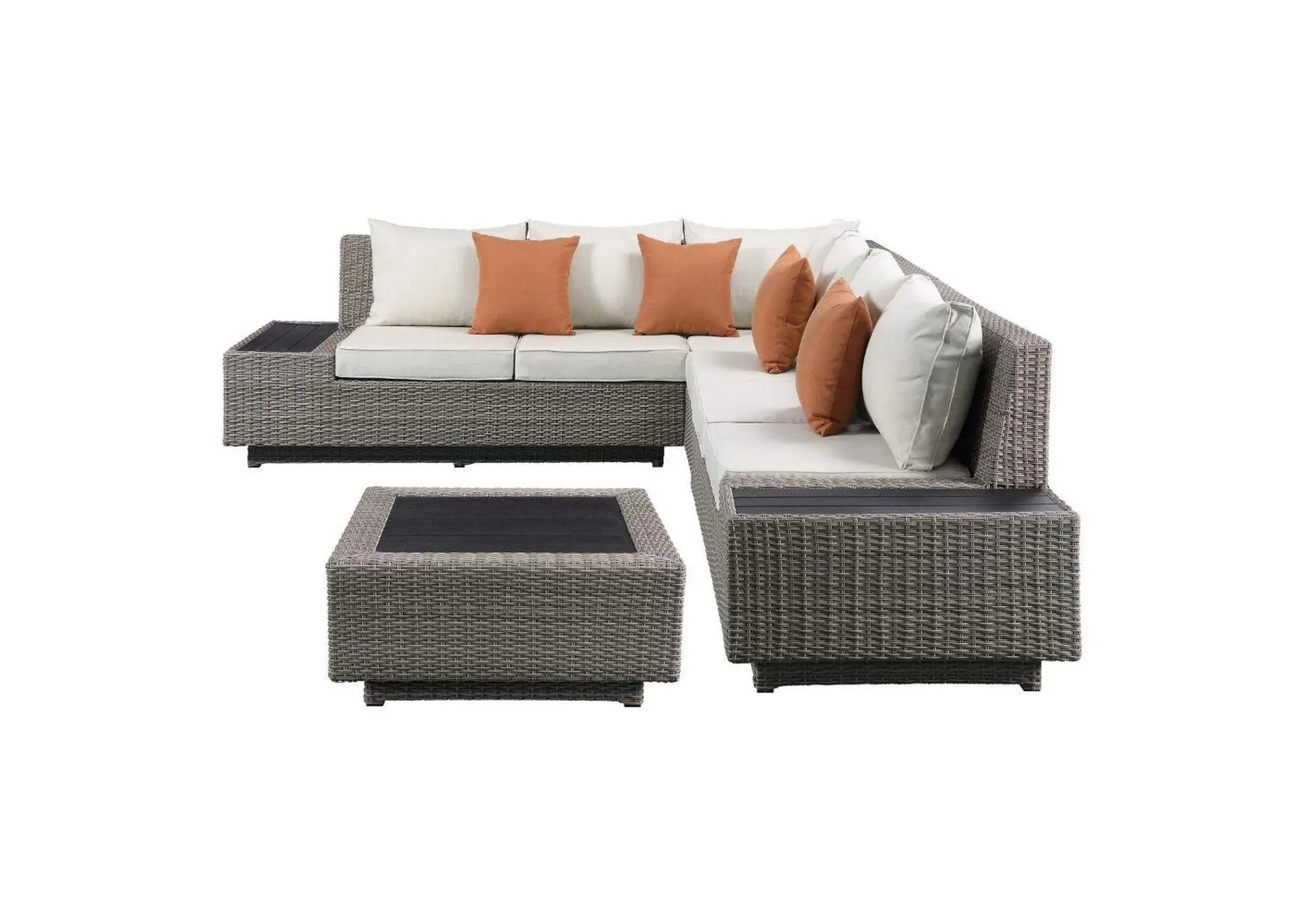 Salena Patio Sectional Sofa with 4 Pillows and Coffee Table