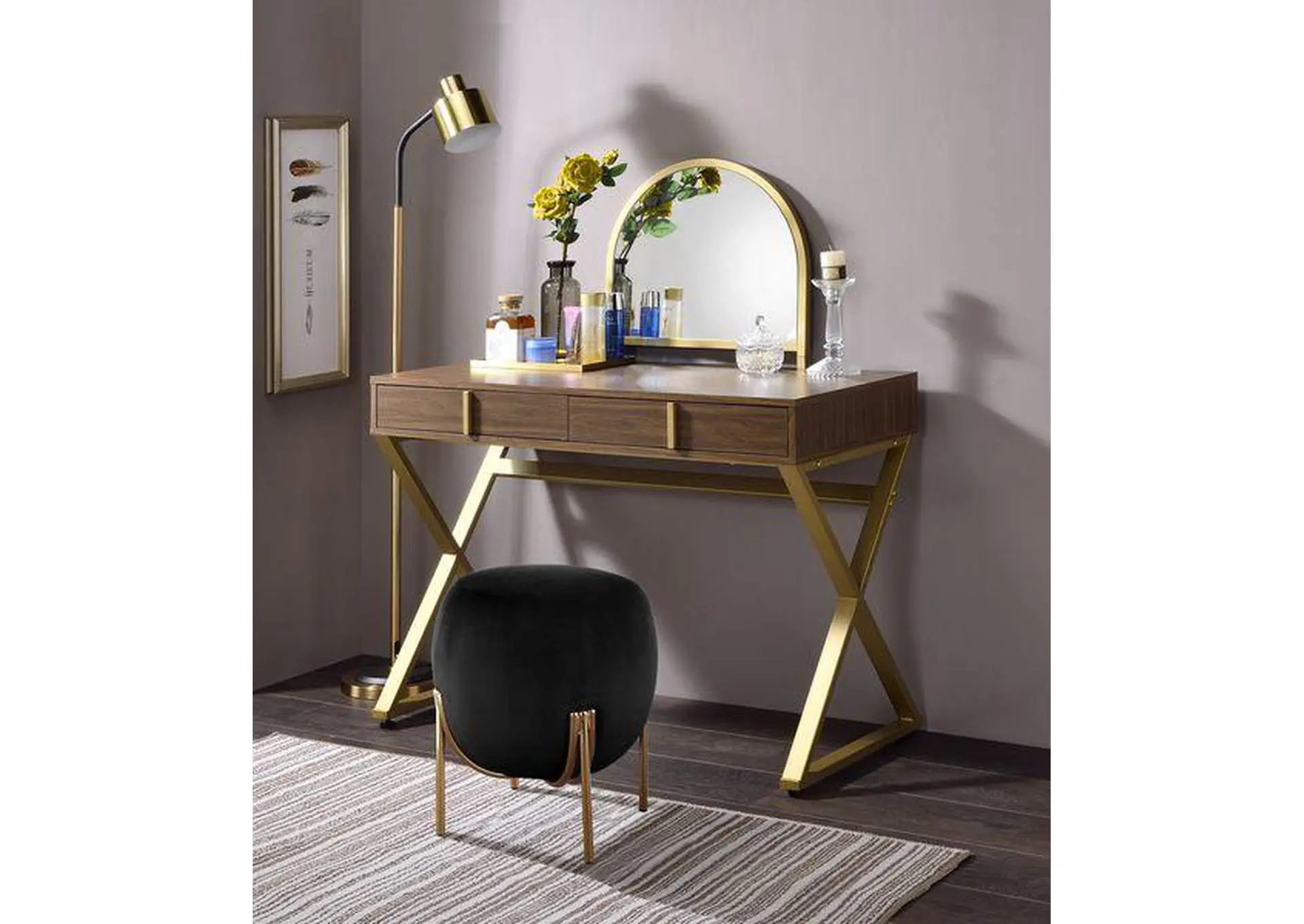 Coleen Vanity Desk with Mirror and Jewelry Tray