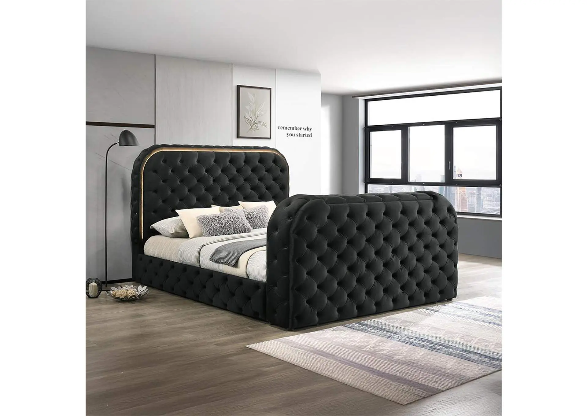 Kana Eastern King Bed with Led, Fireplace and TV Stand