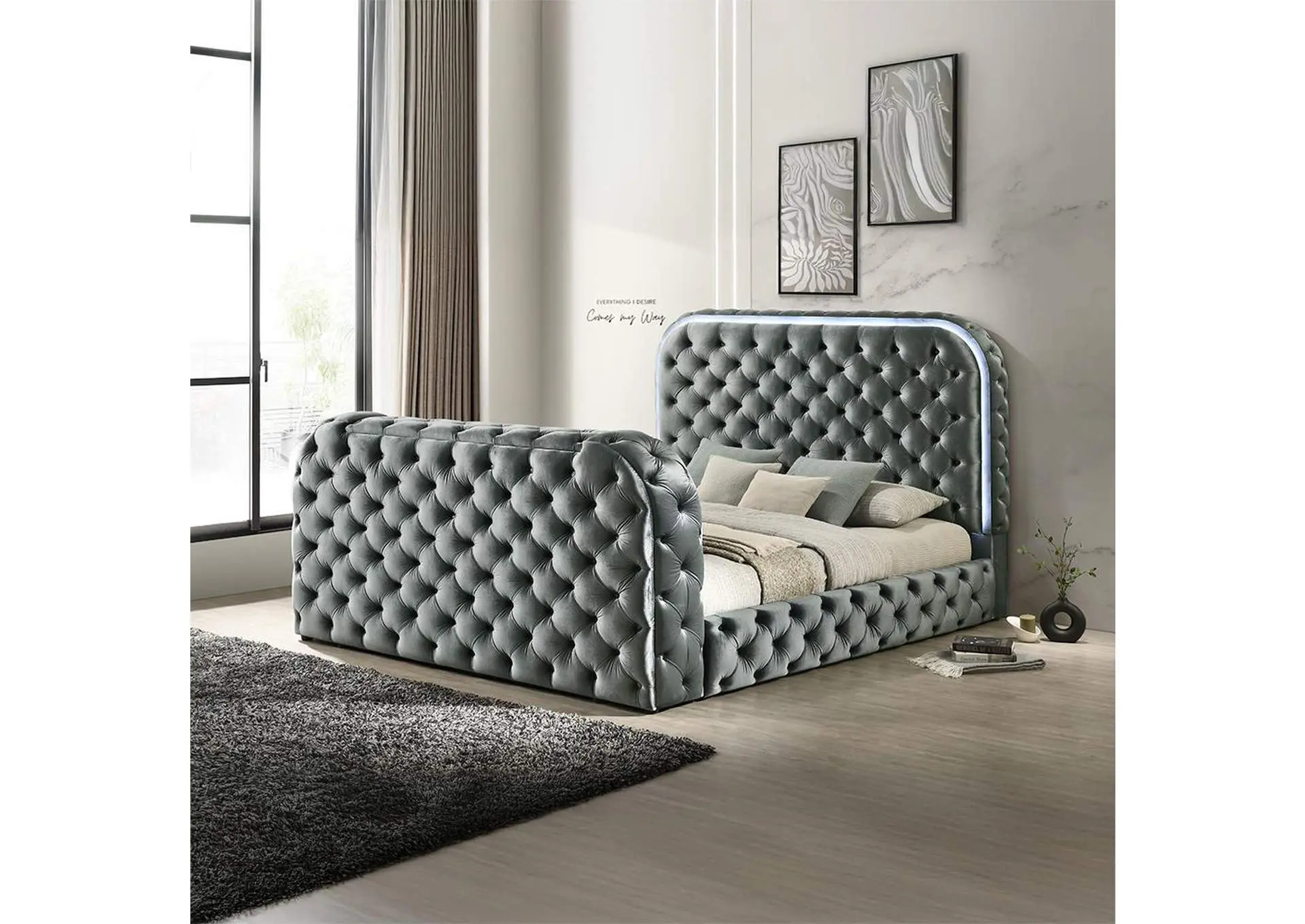 Kana Queen Bed with Led, Fireplace and TV Stand