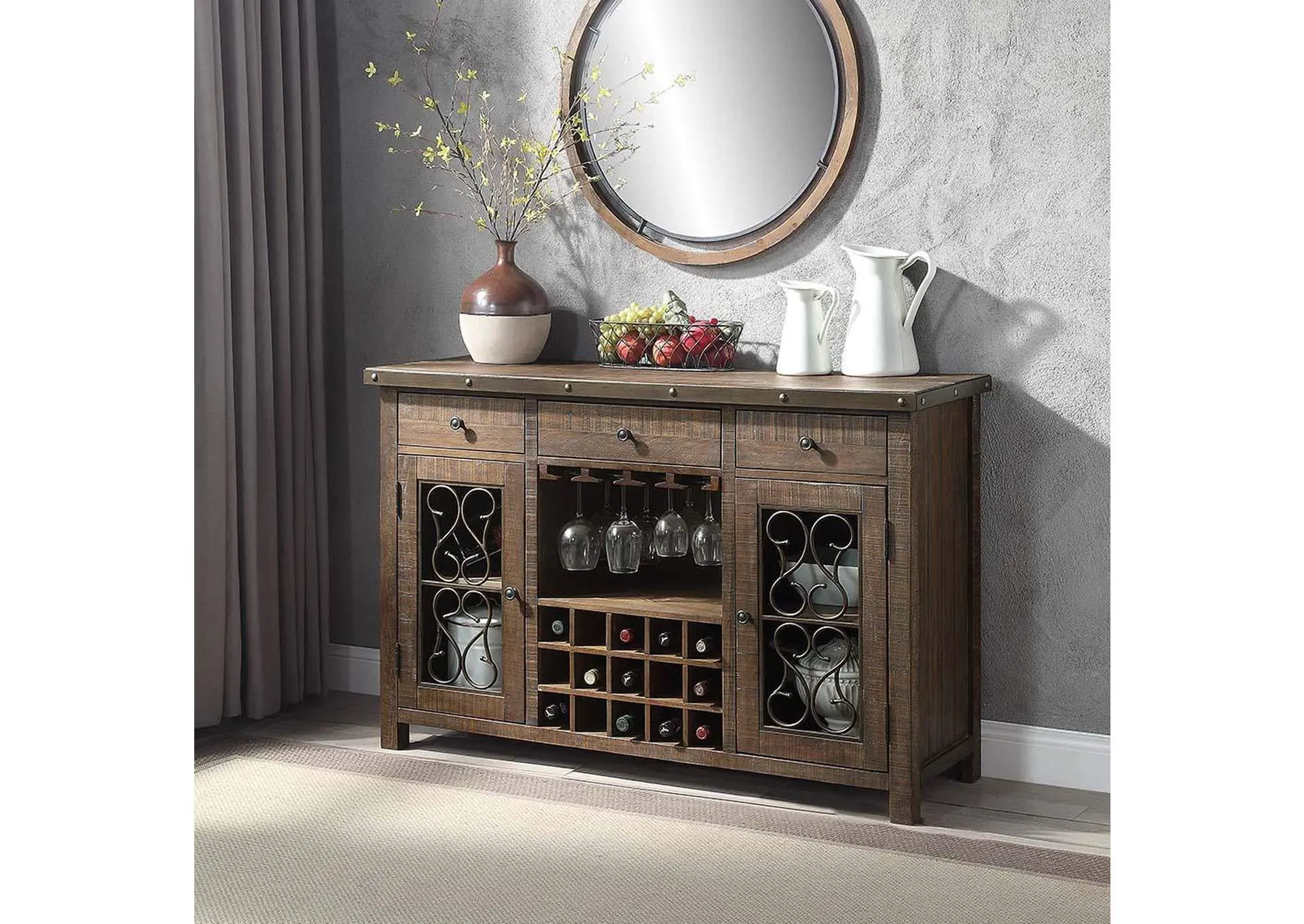 Raphaela Server with Cup Holder and Wine Rack