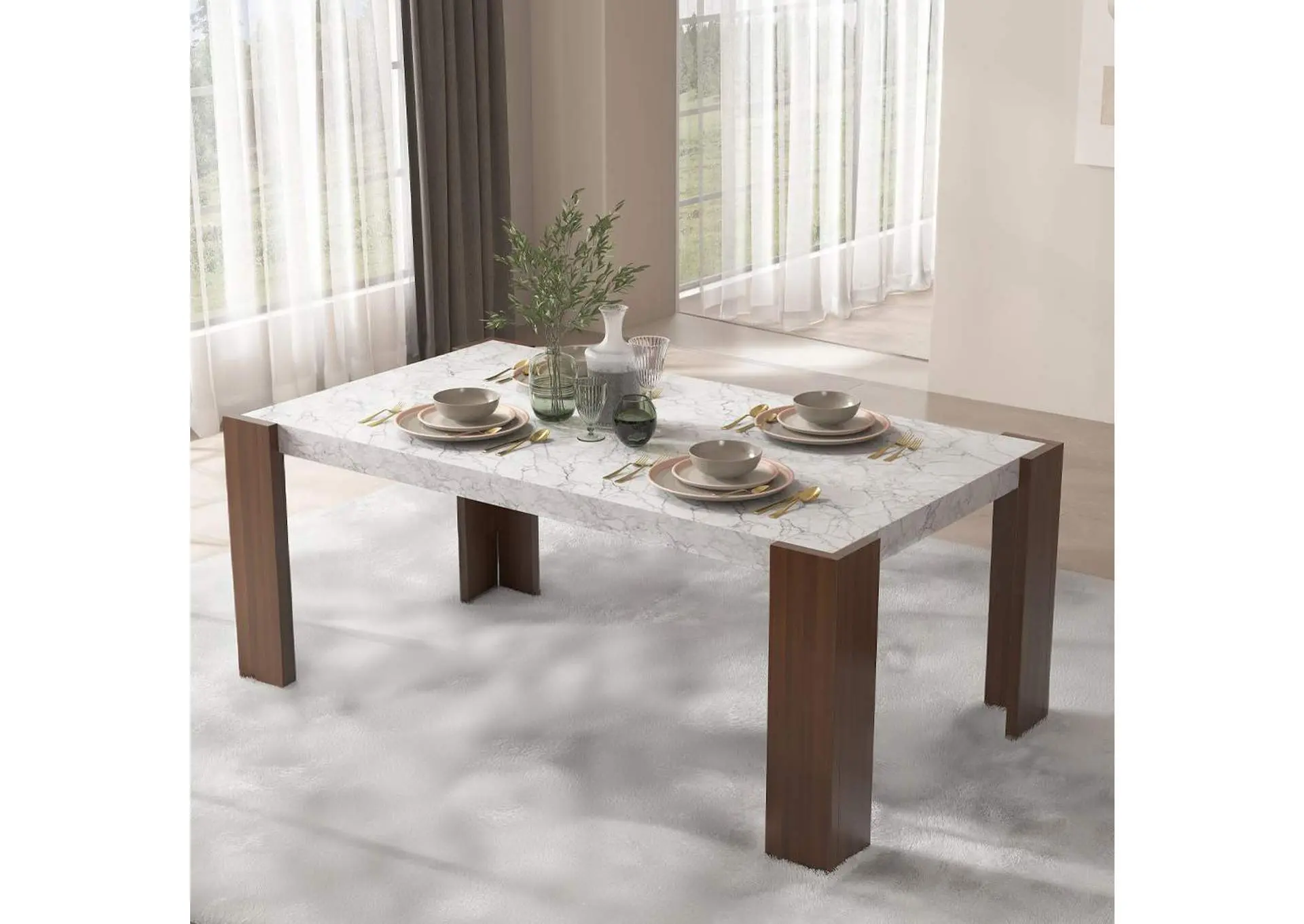 Hettie Dining Table with Engineeed Stone Top