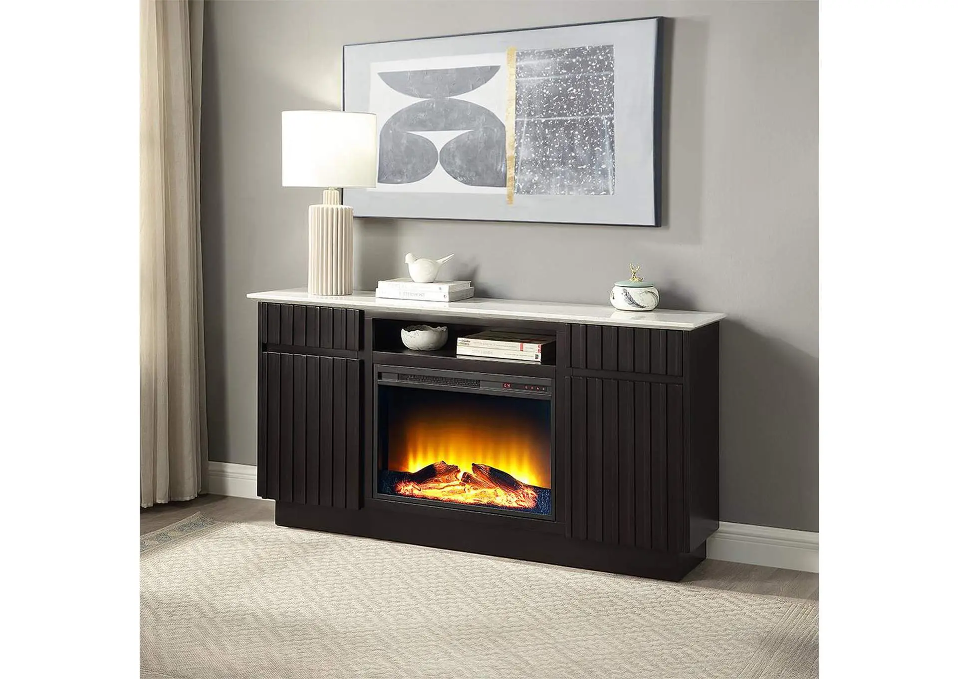 Jaramillo Server with Natural Marble Top and Fireplace