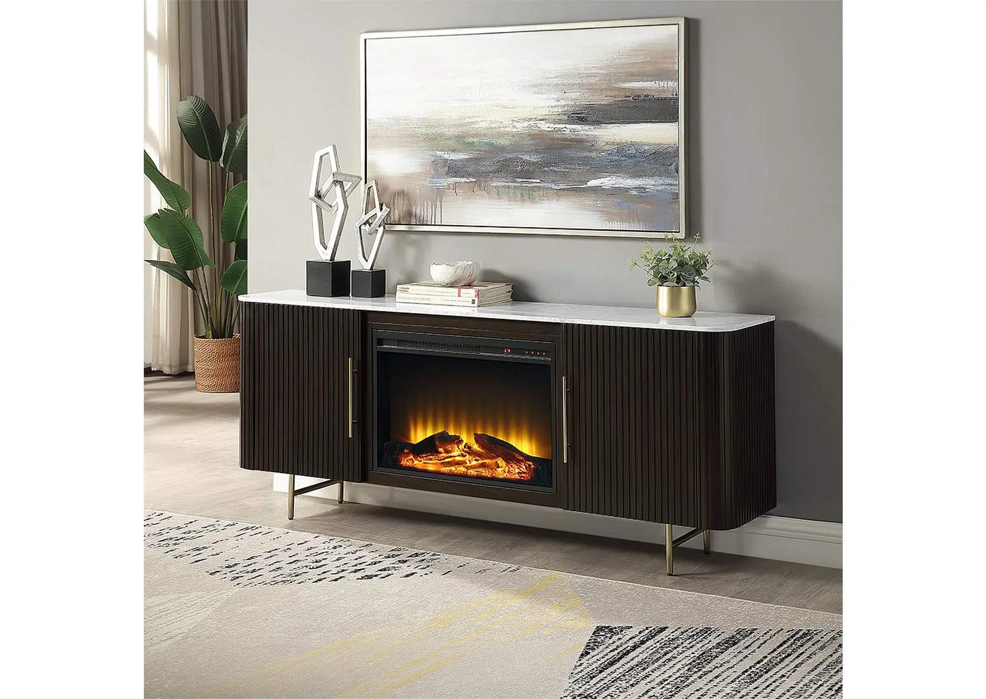 Clayten Server with Marble Top and Fireplace