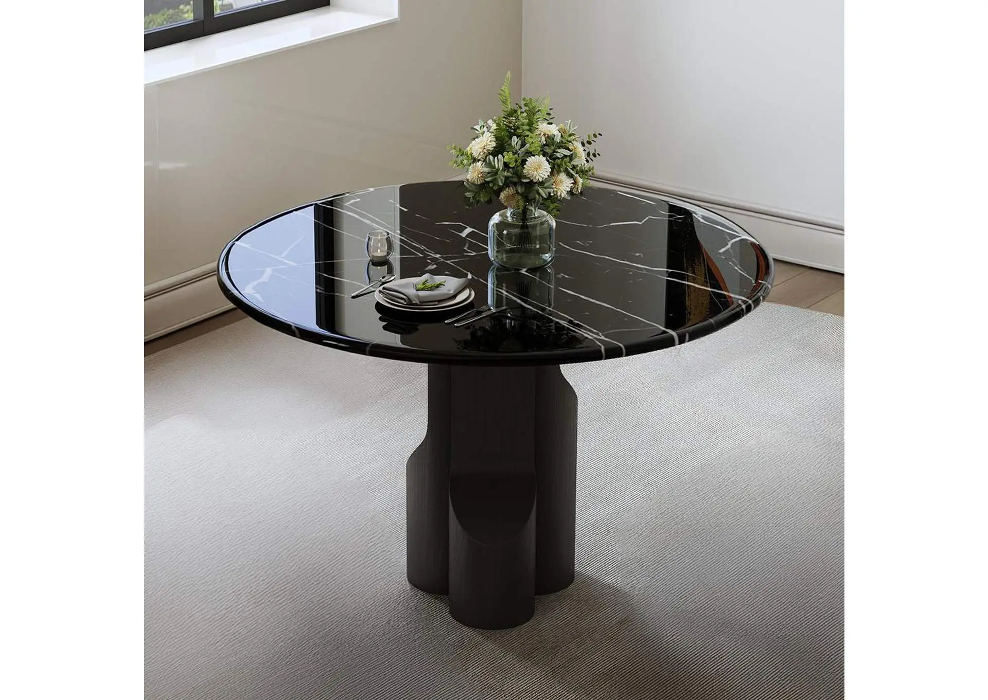 Kinton Round Dining Table with Natural Marble Top