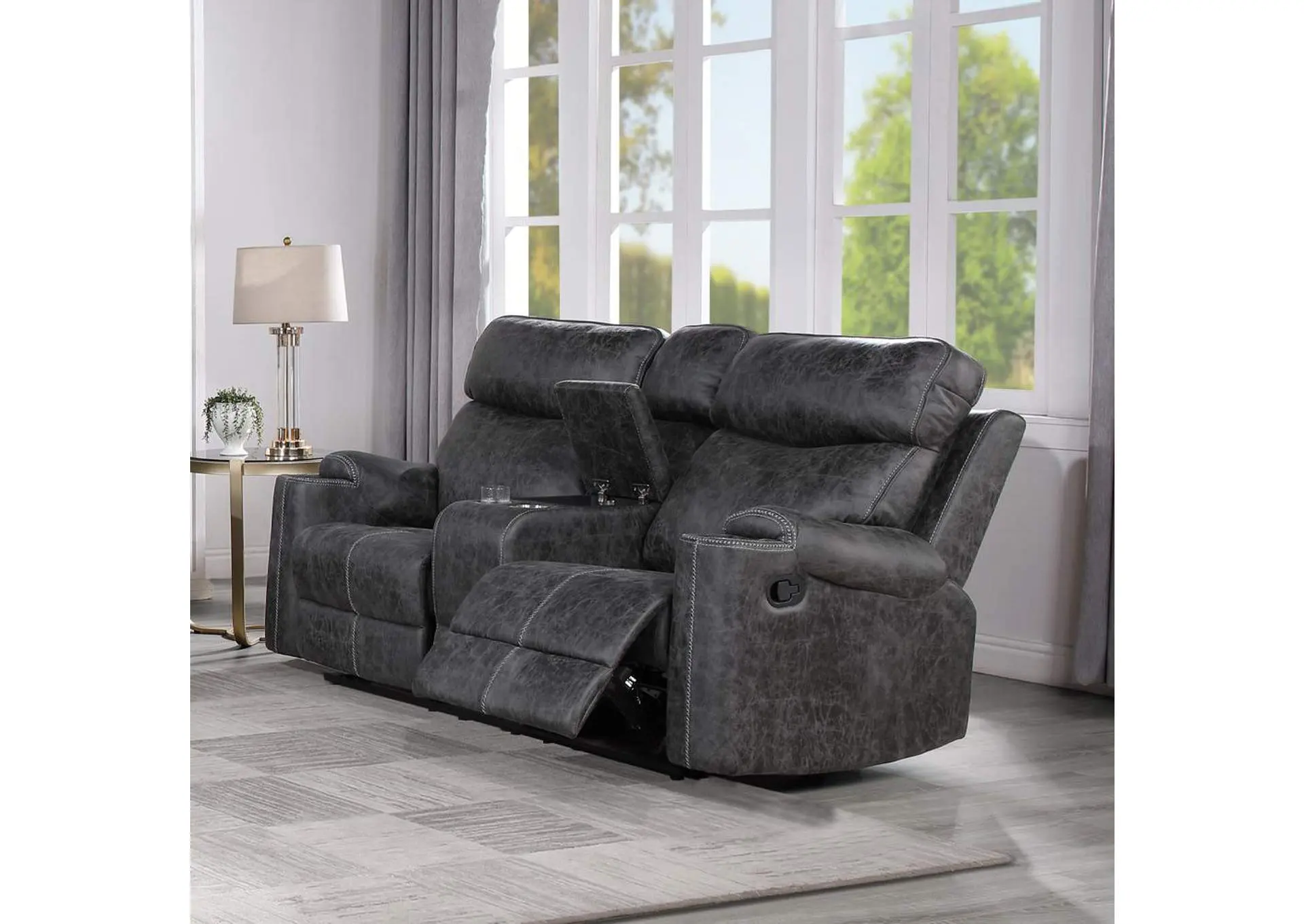 Hirah Motion Loveseat with Console and USB Port