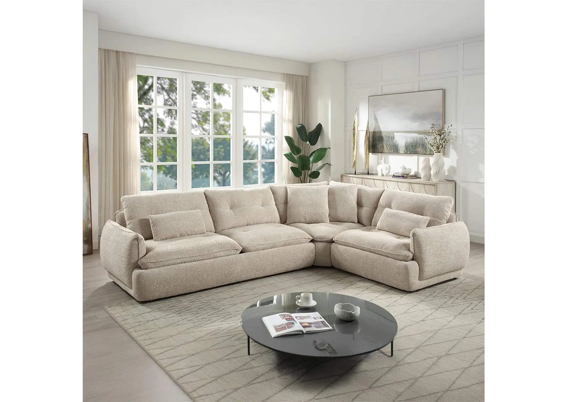 Jonina Sectional Sofa with 4 Pillows