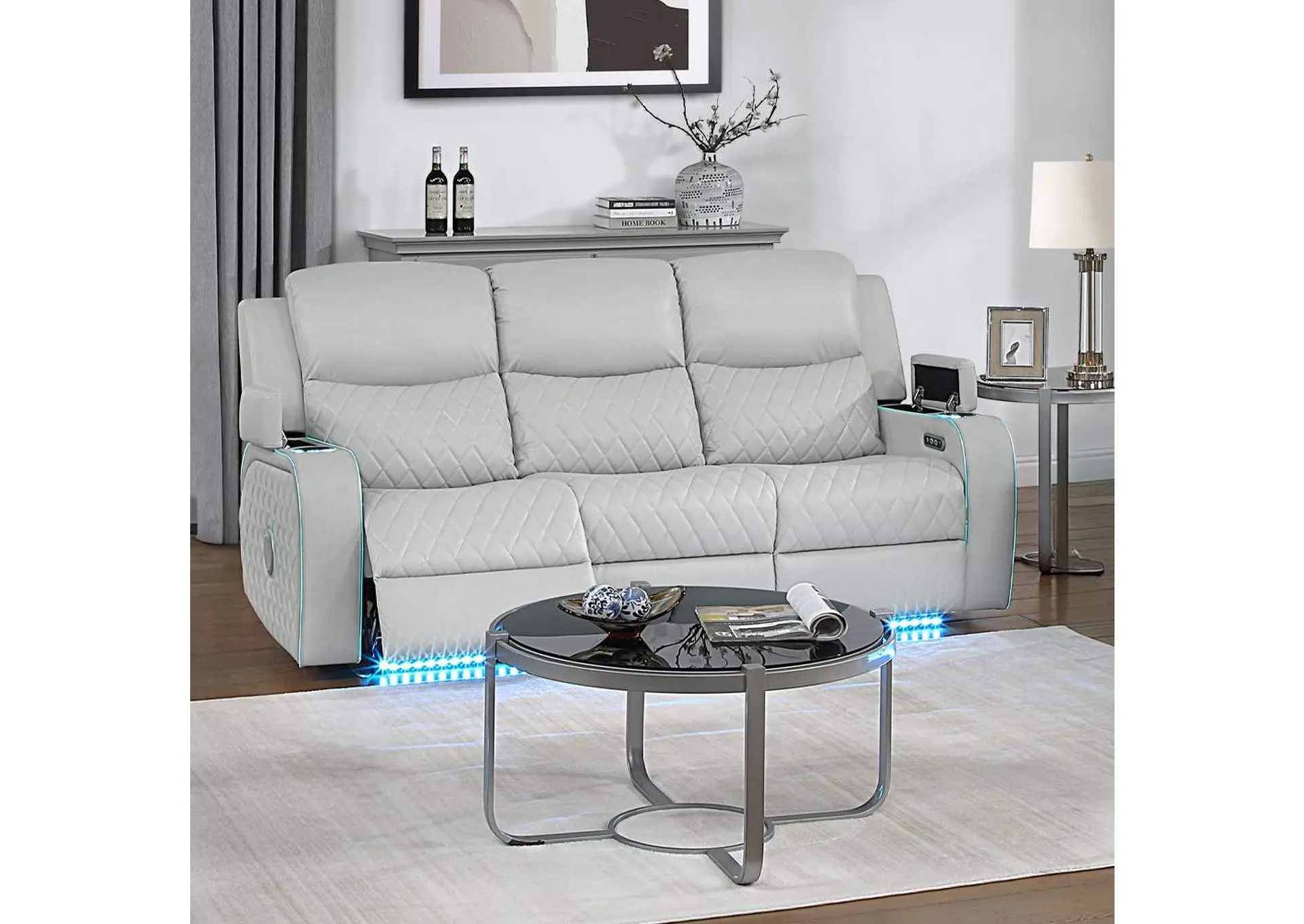 Elonzo Power Motion Sofa with Led, Power Headrest and Speaker
