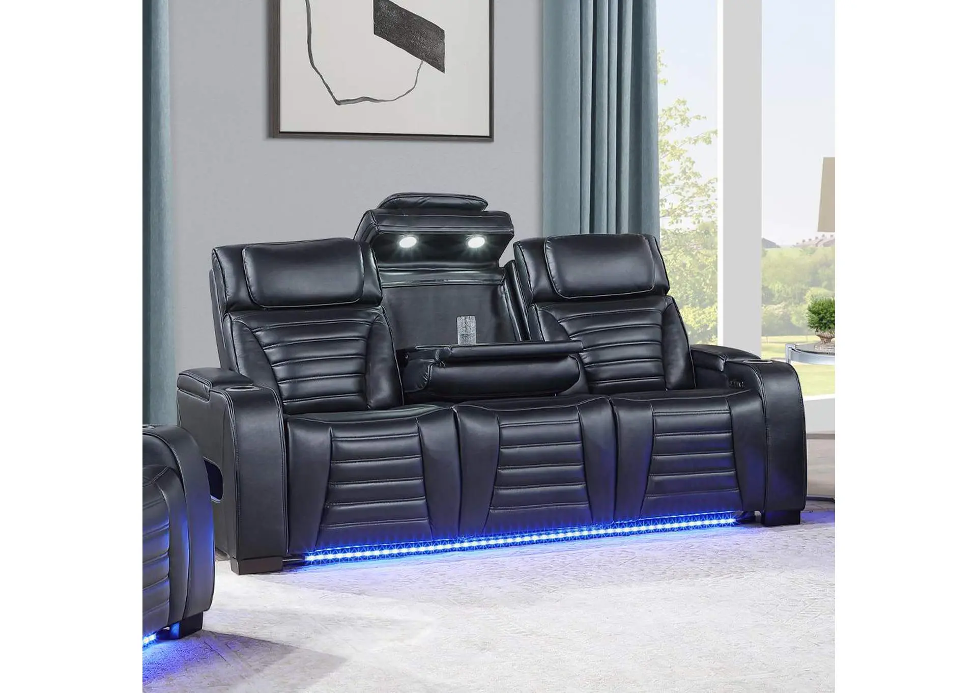Ephron Power Motion Sofa with Dropdown Table, Wireless Charging, Reading Light, Power Headrests and Led