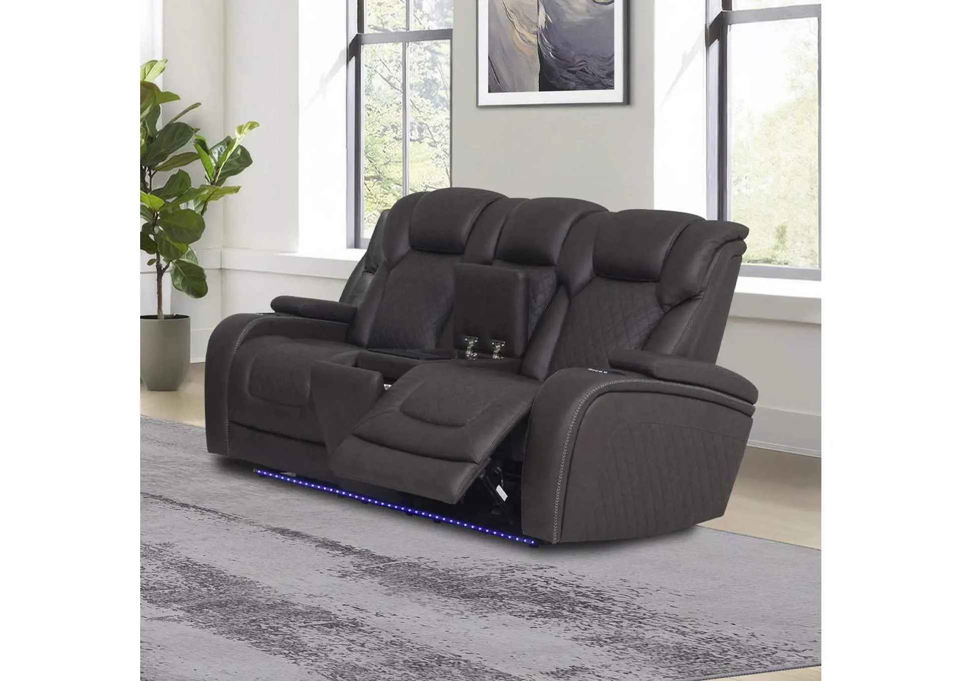 Wendell Power Motion Loveseat with Console, Wireless Charger, Storage, USB and Led