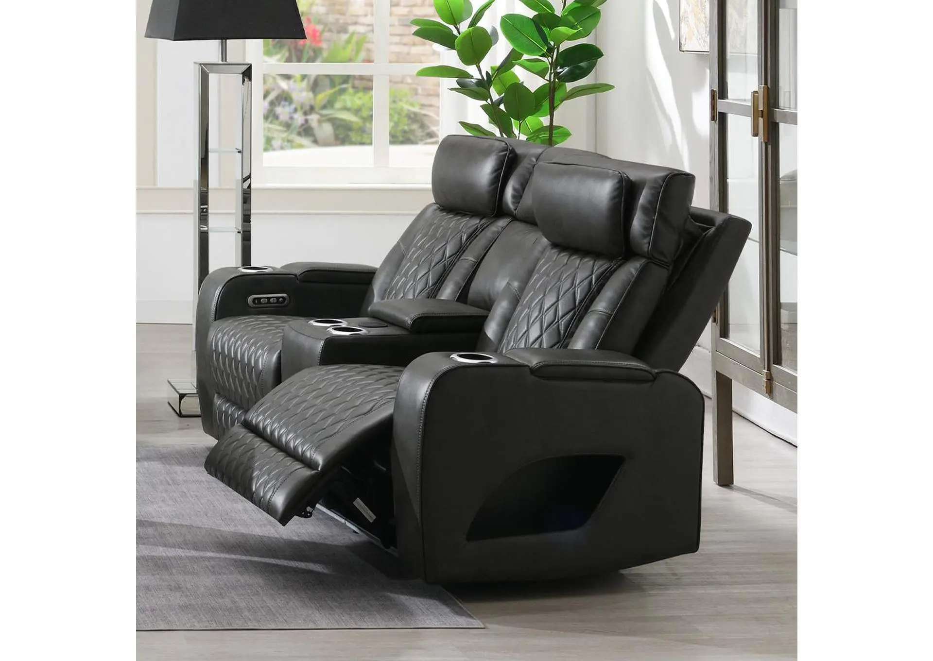 Taddeo Power Motion Loveseat with Console, Speaker, USB, Wireless Charger and Led