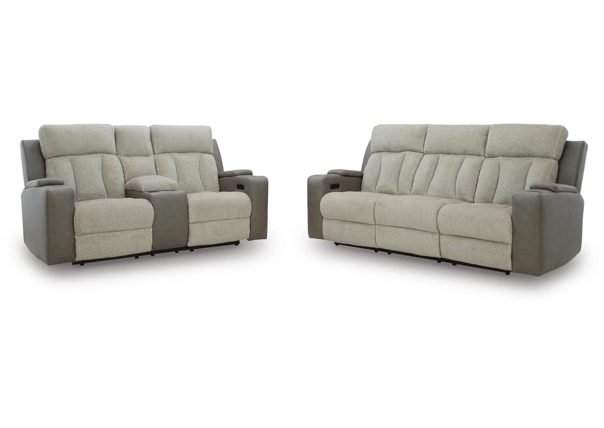 Stately Check Dual Power Reclining Sofa and Loveseat