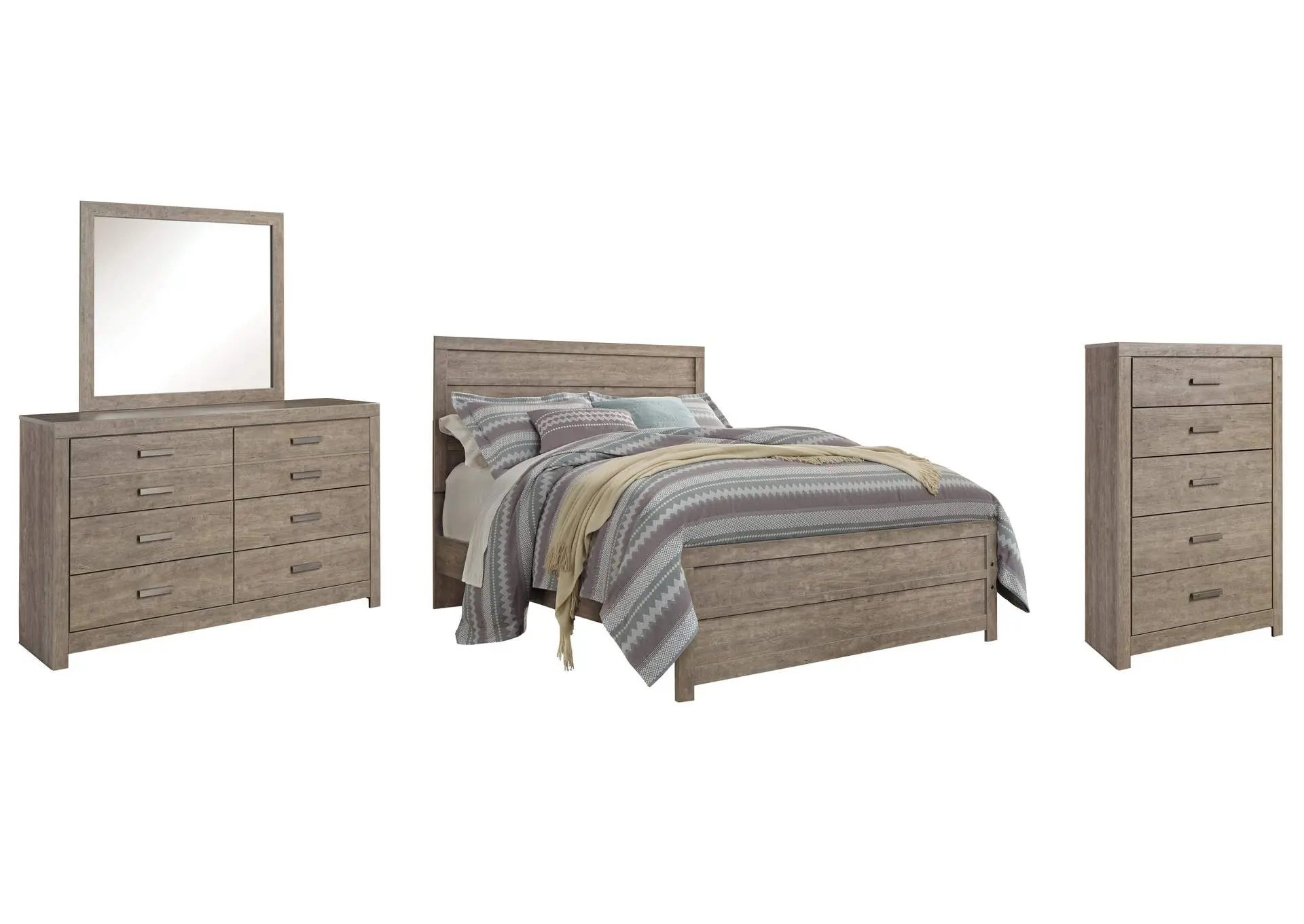Culverbach Queen Panel Bed with Mirrored Dresser and Chest