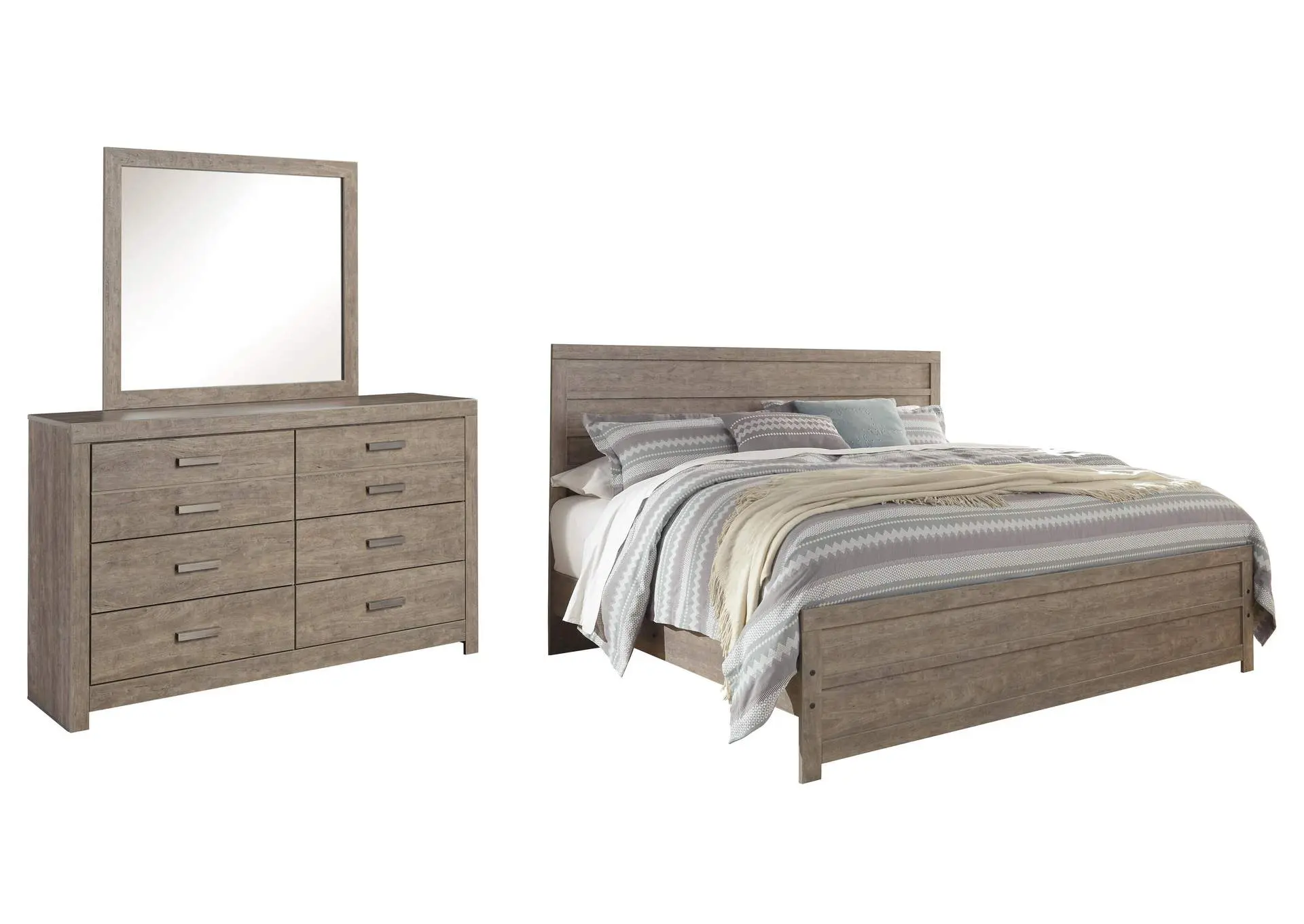 Culverbach King Panel Bed with Mirrored Dresser