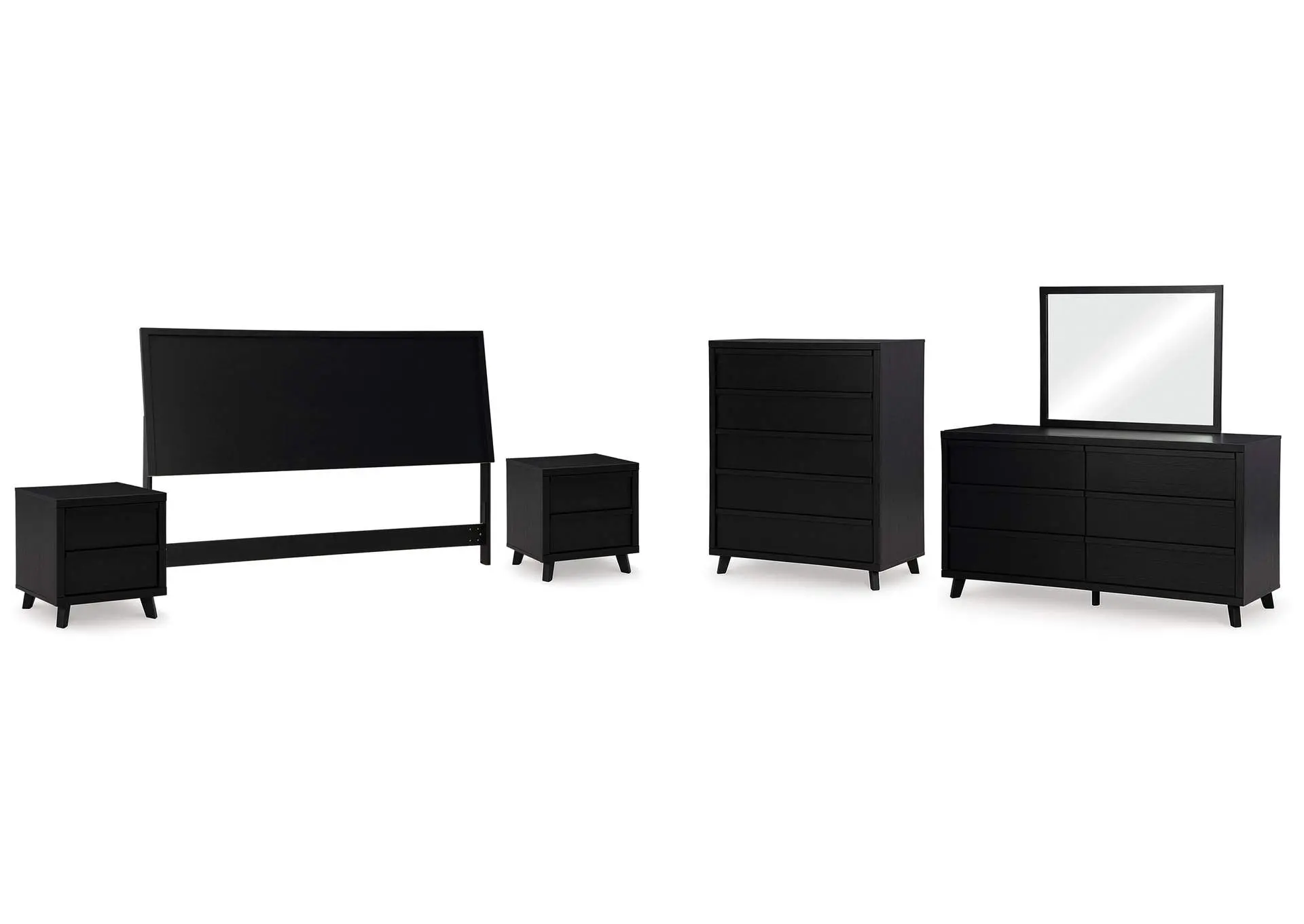 Danziar King Panel Headboard with Mirrored Dresser, Chest and 2 Nightstands