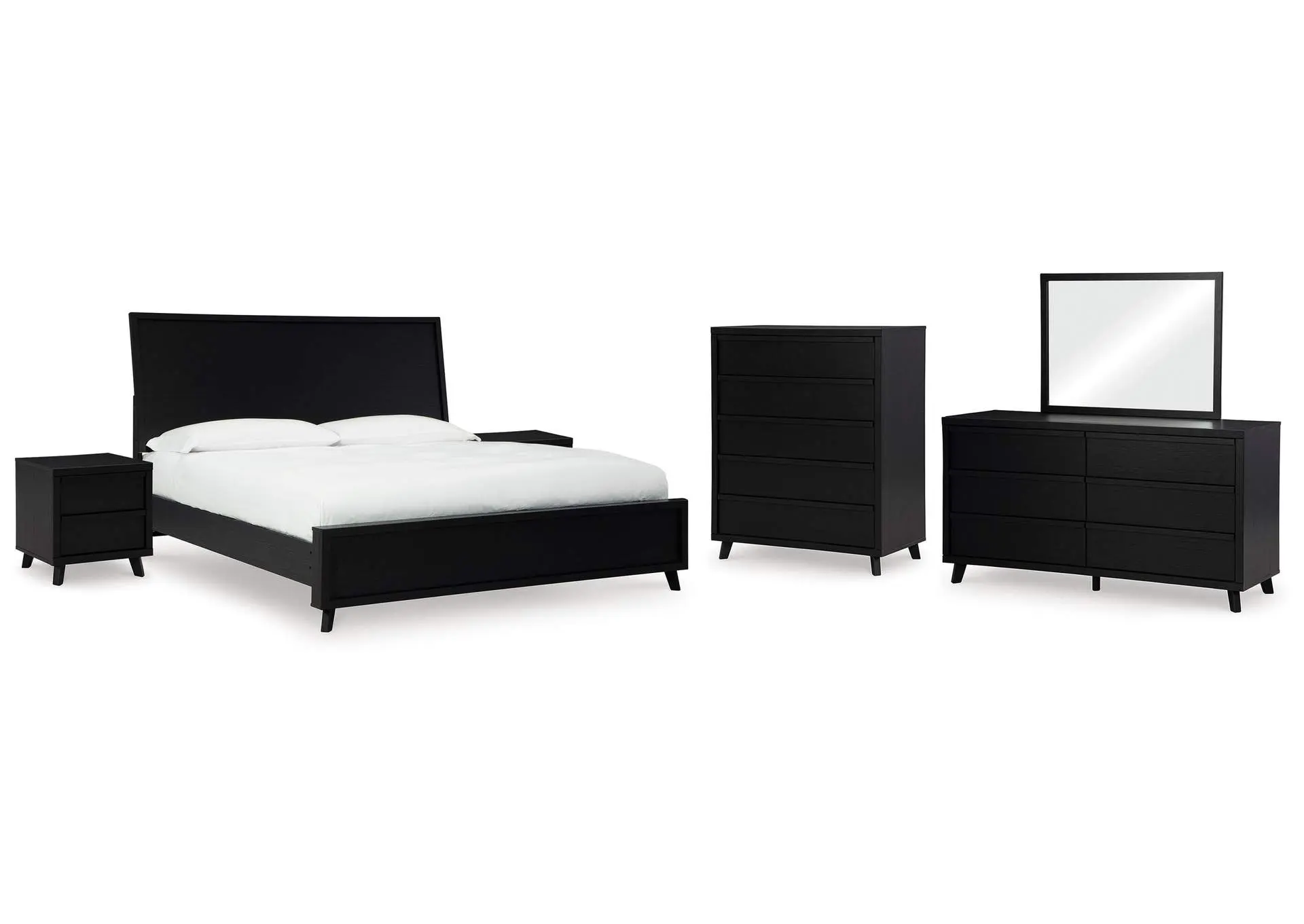 Danziar King Panel Bed with Mirrored Dresser, Chest and 2 Nightstands