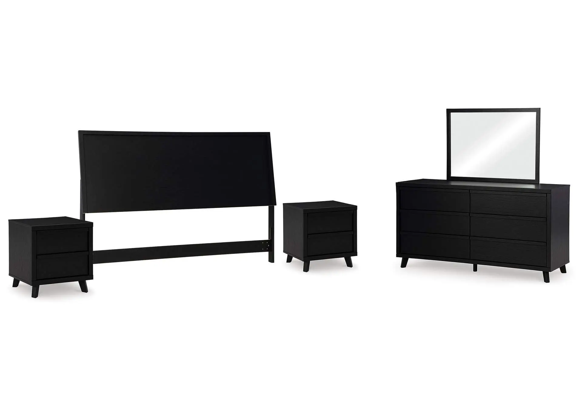Danziar King Panel Headboard with Mirrored Dresser and 2 Nightstands