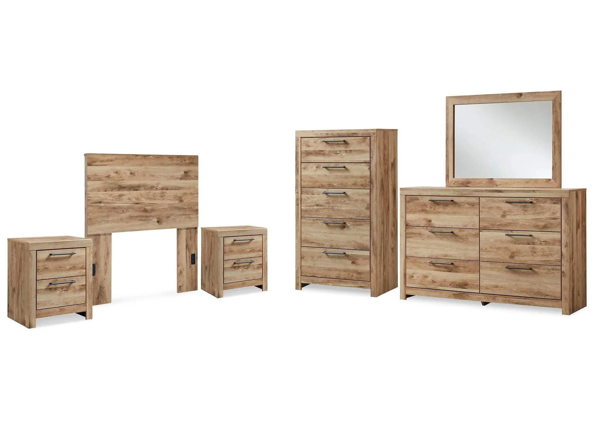 Hyanna Twin Panel Headboard, Dresser, Mirror, Chest and 2 Nightstands
