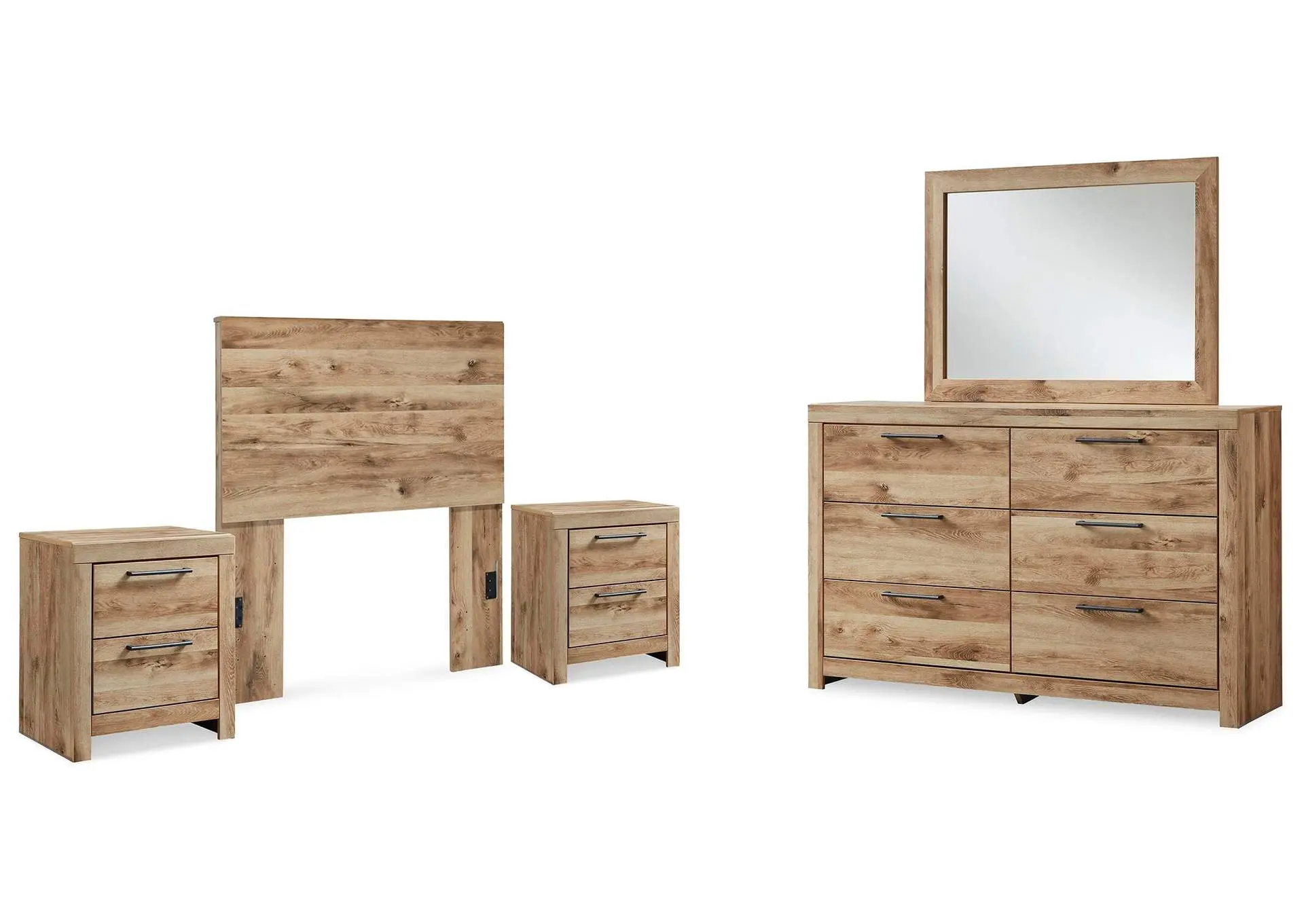 Hyanna Twin Panel Headboard, Dresser, Mirror and 2 Nightstands