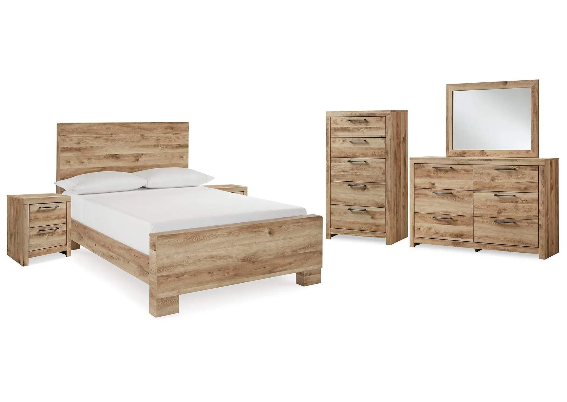 Hyanna Full Panel Bed, Dresser, Mirror, Chest and 2 Nightstands