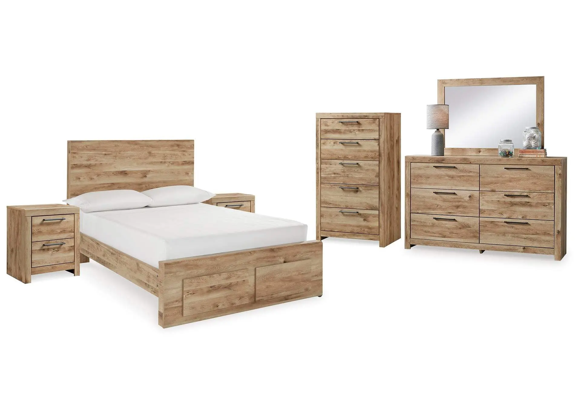 Hyanna Full Panel Storage Bed, Dresser, Mirror, Chest and 2 Nightstands
