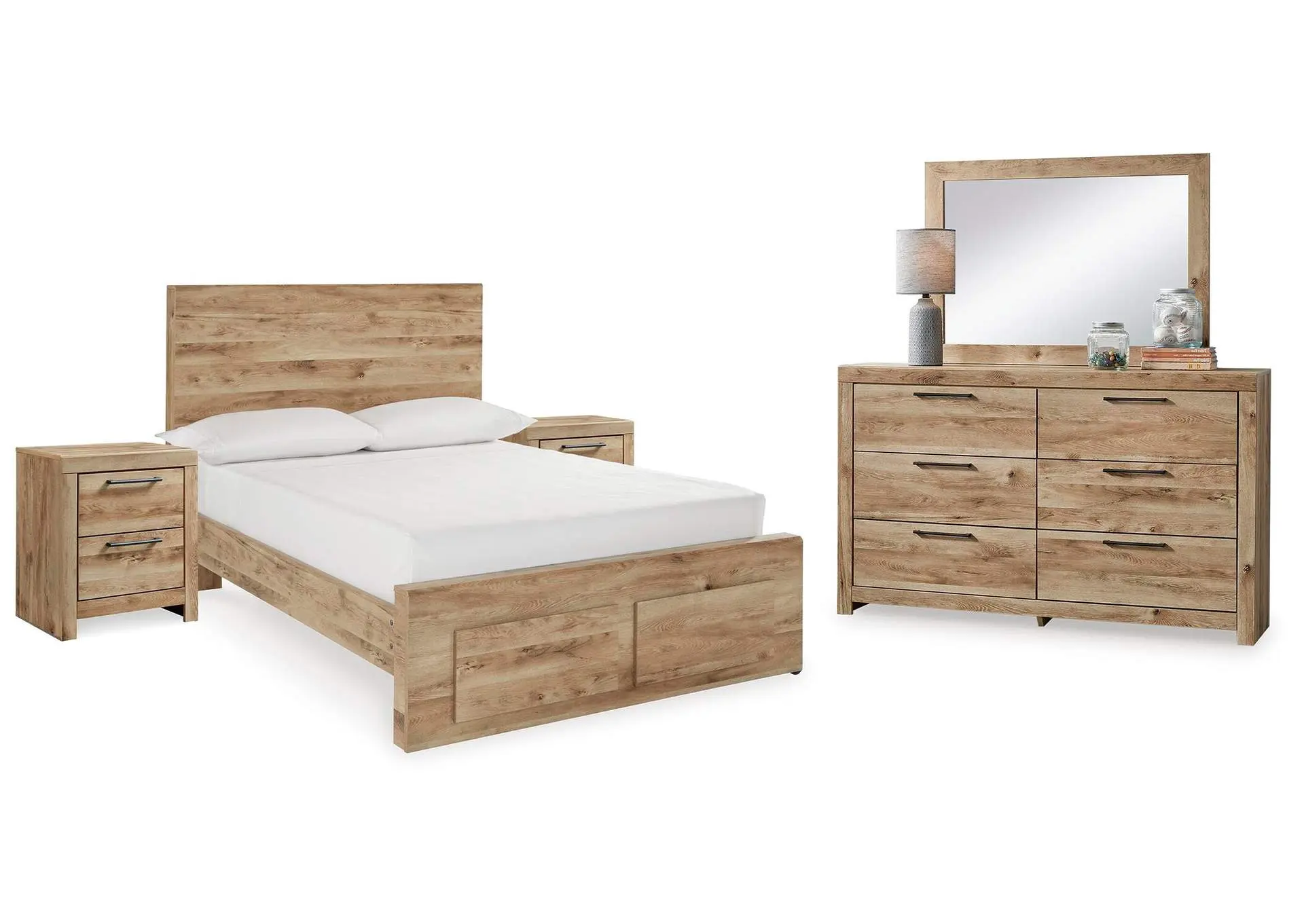 Hyanna Full Panel Storage Bed, Dresser, Mirror and 2 Nightstands
