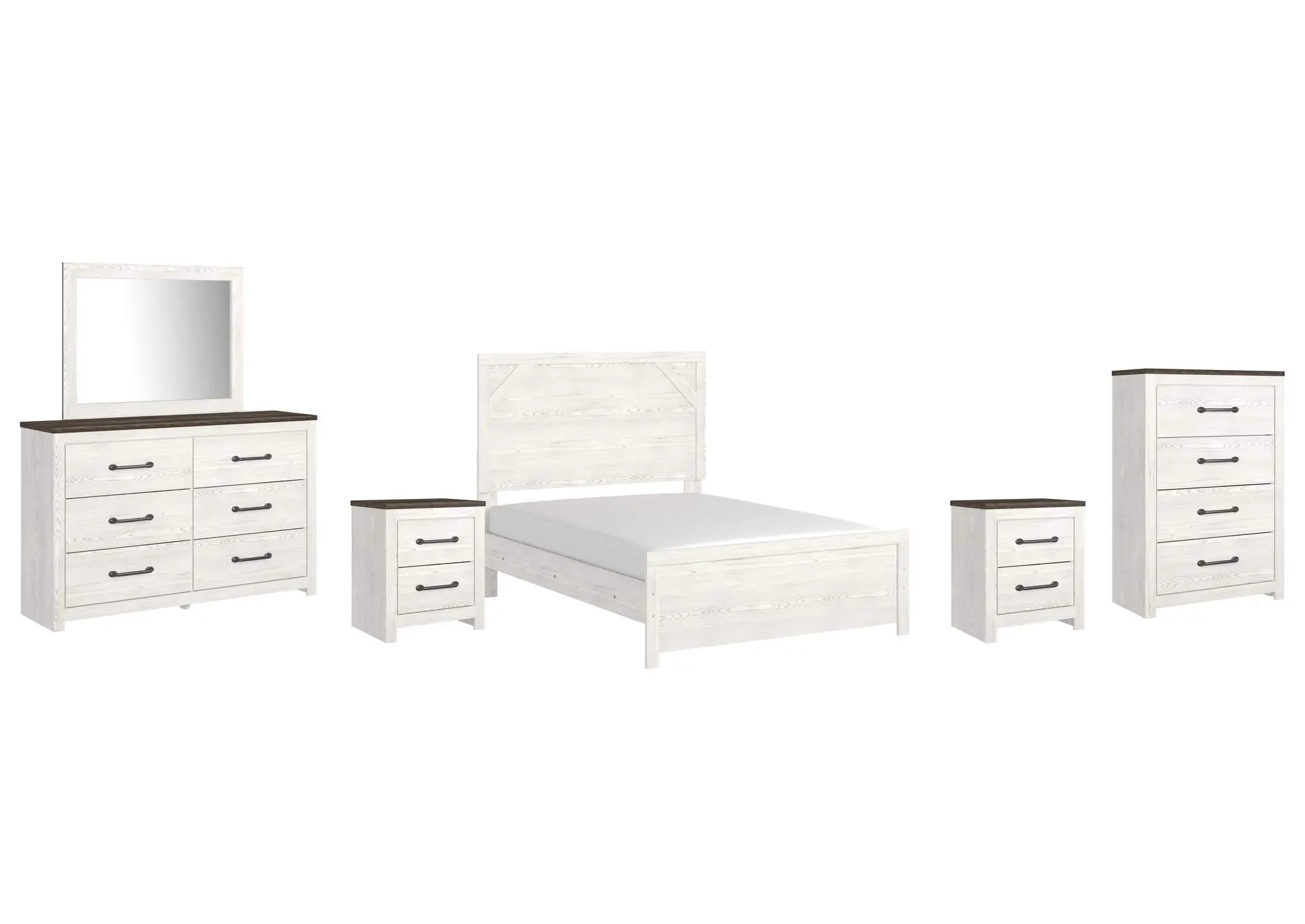 Gerridan Full Panel Bed with Mirrored Dresser, Chest and 2 Nightstands