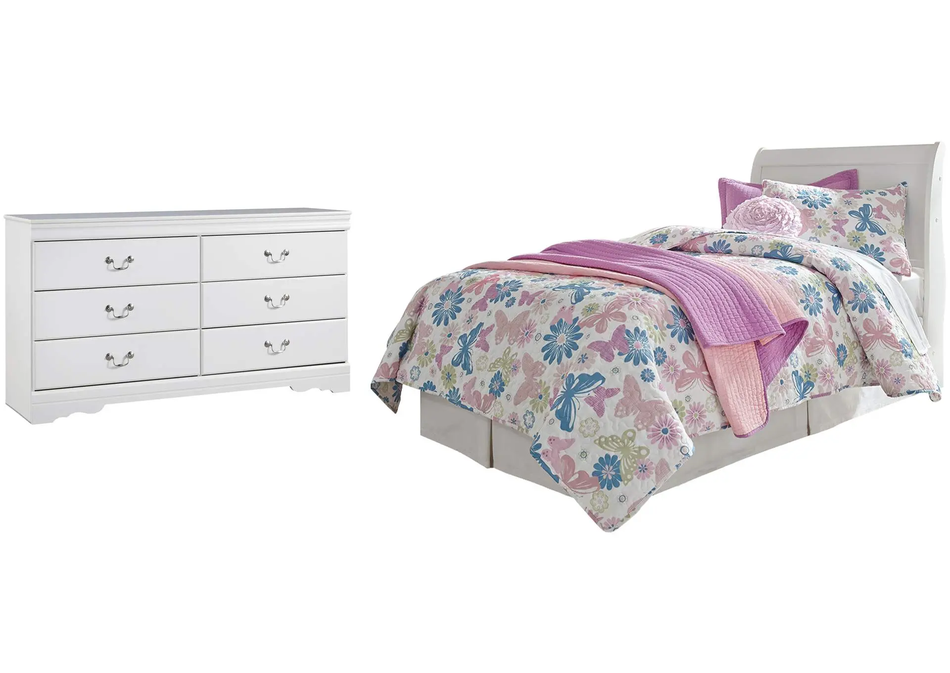 Anarasia Twin Sleigh Headboard Bed with Dresser
