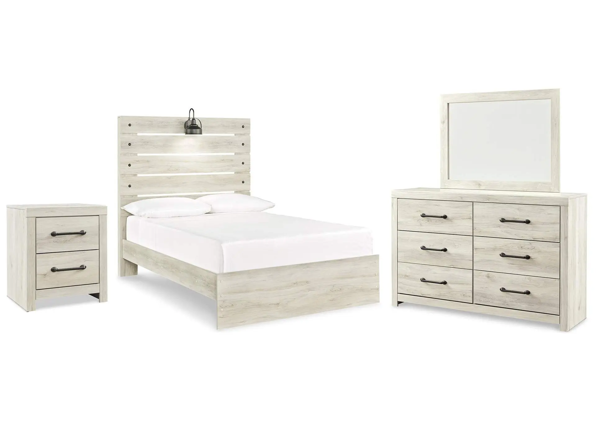 Cambeck Full Panel Bed with Mirrored Dresser and Nightstand