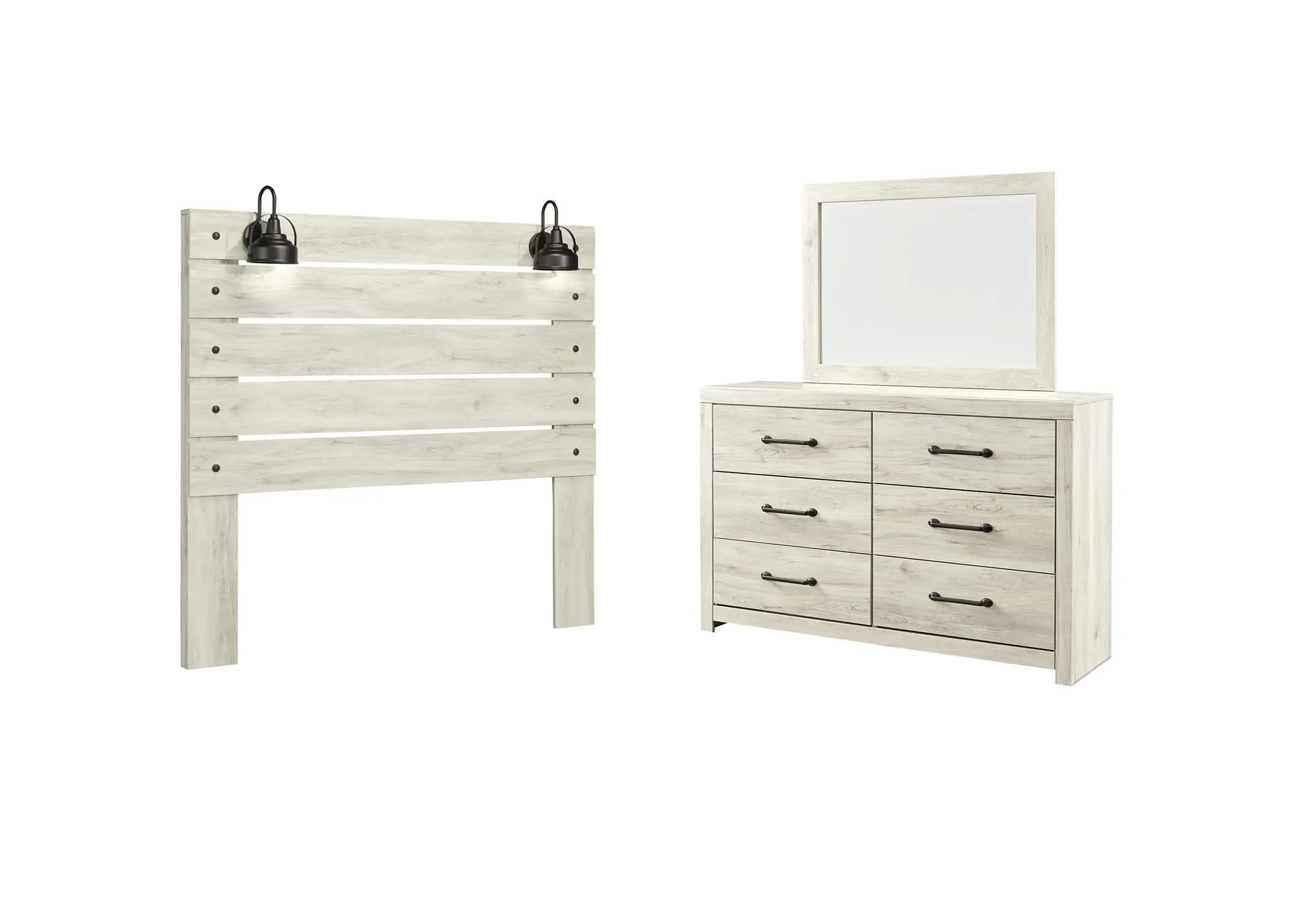 Cambeck Queen Panel Headboard Bed with Mirrored Dresser