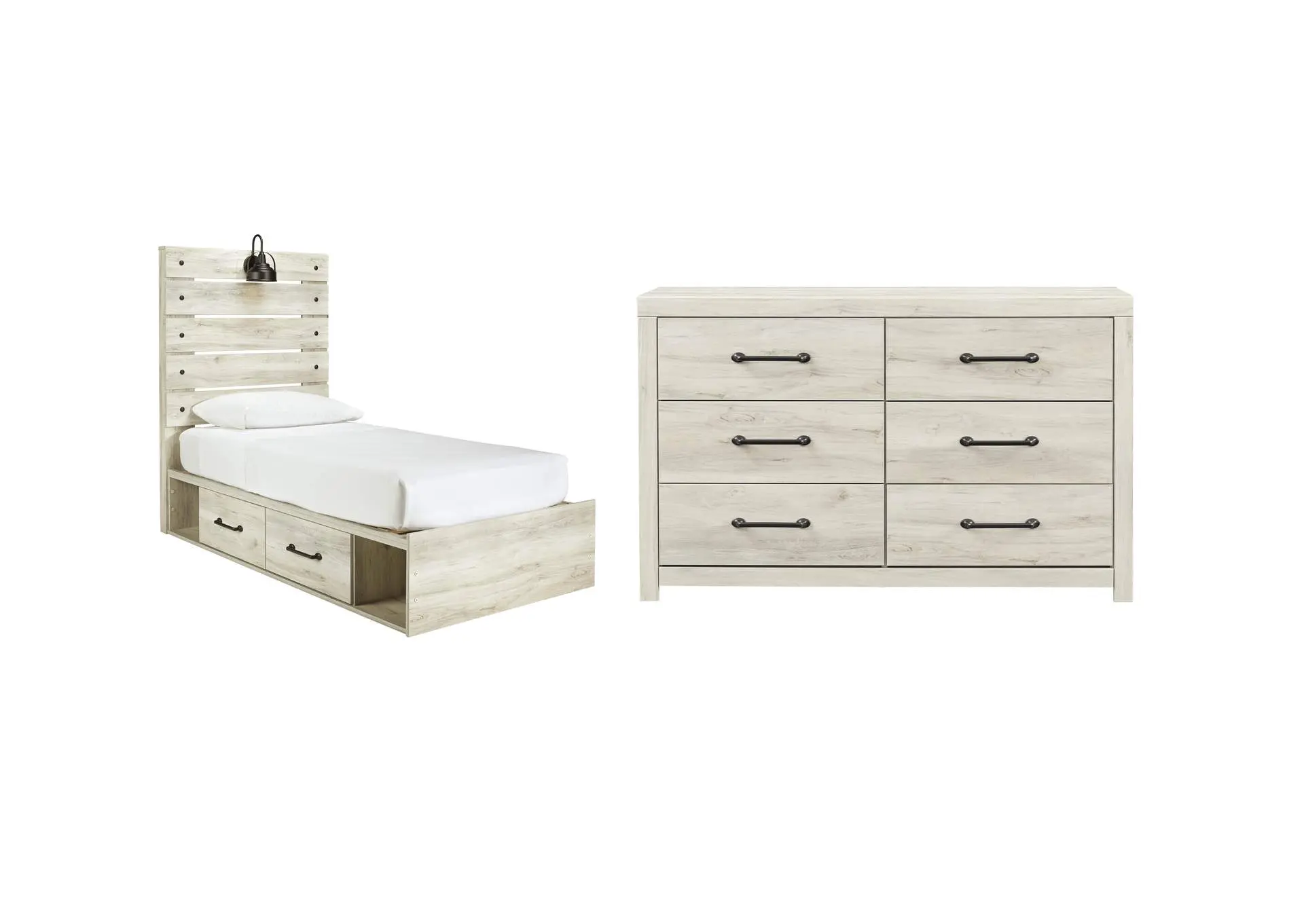 Cambeck Twin Panel Bed with 2 Storage Drawers with Dresser