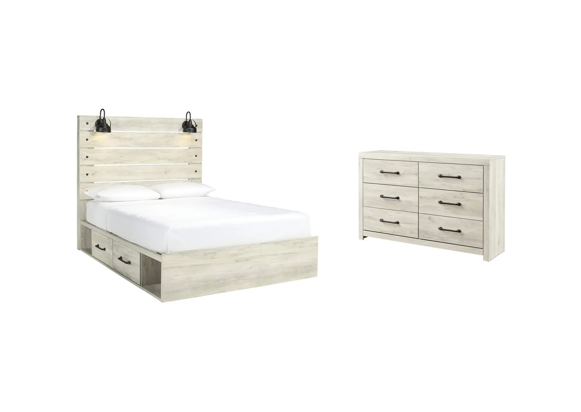 Cambeck Queen Panel Bed with 4 Storage Drawers with Dresser