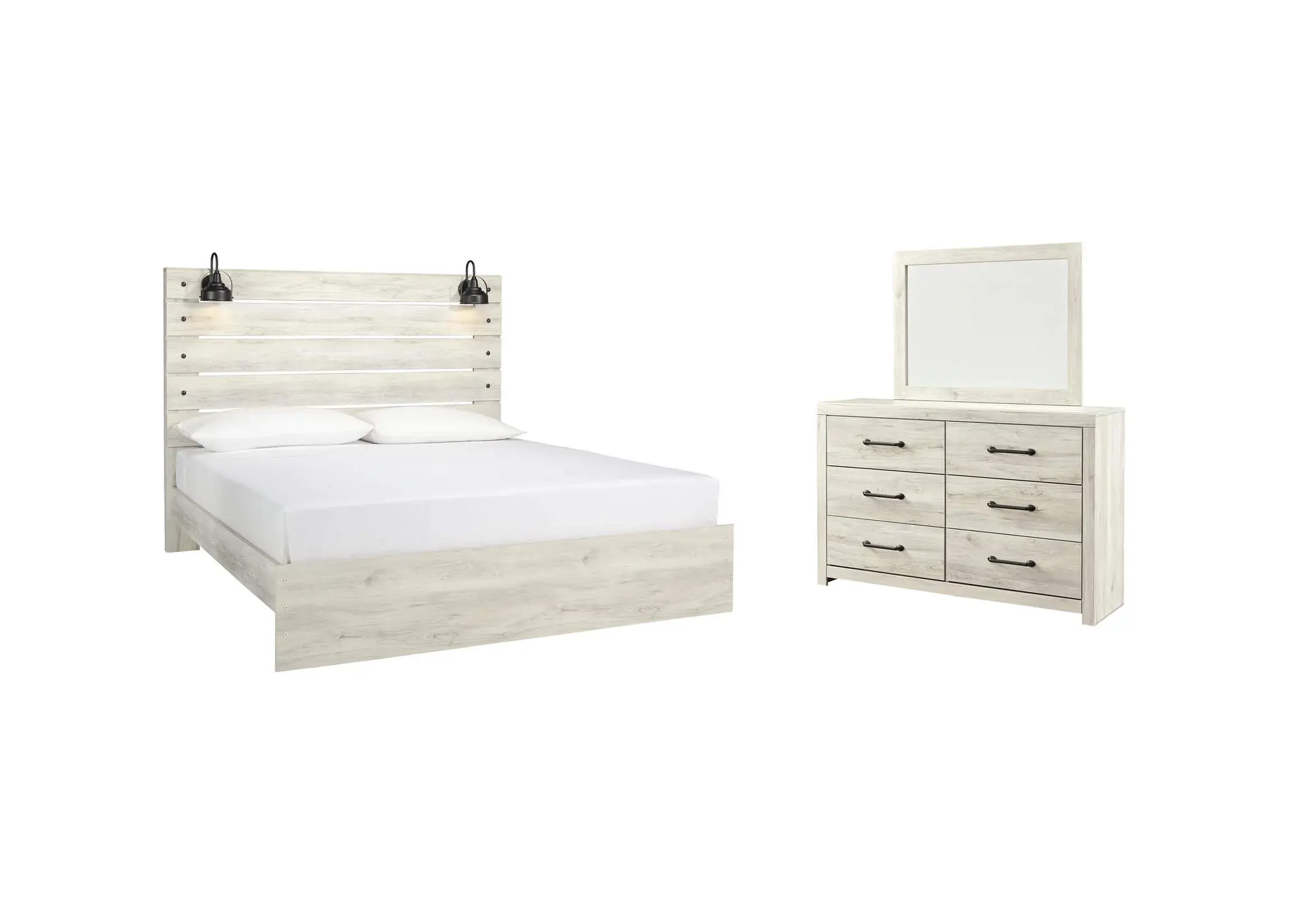 Cambeck King Panel Bed with Mirrored Dresser