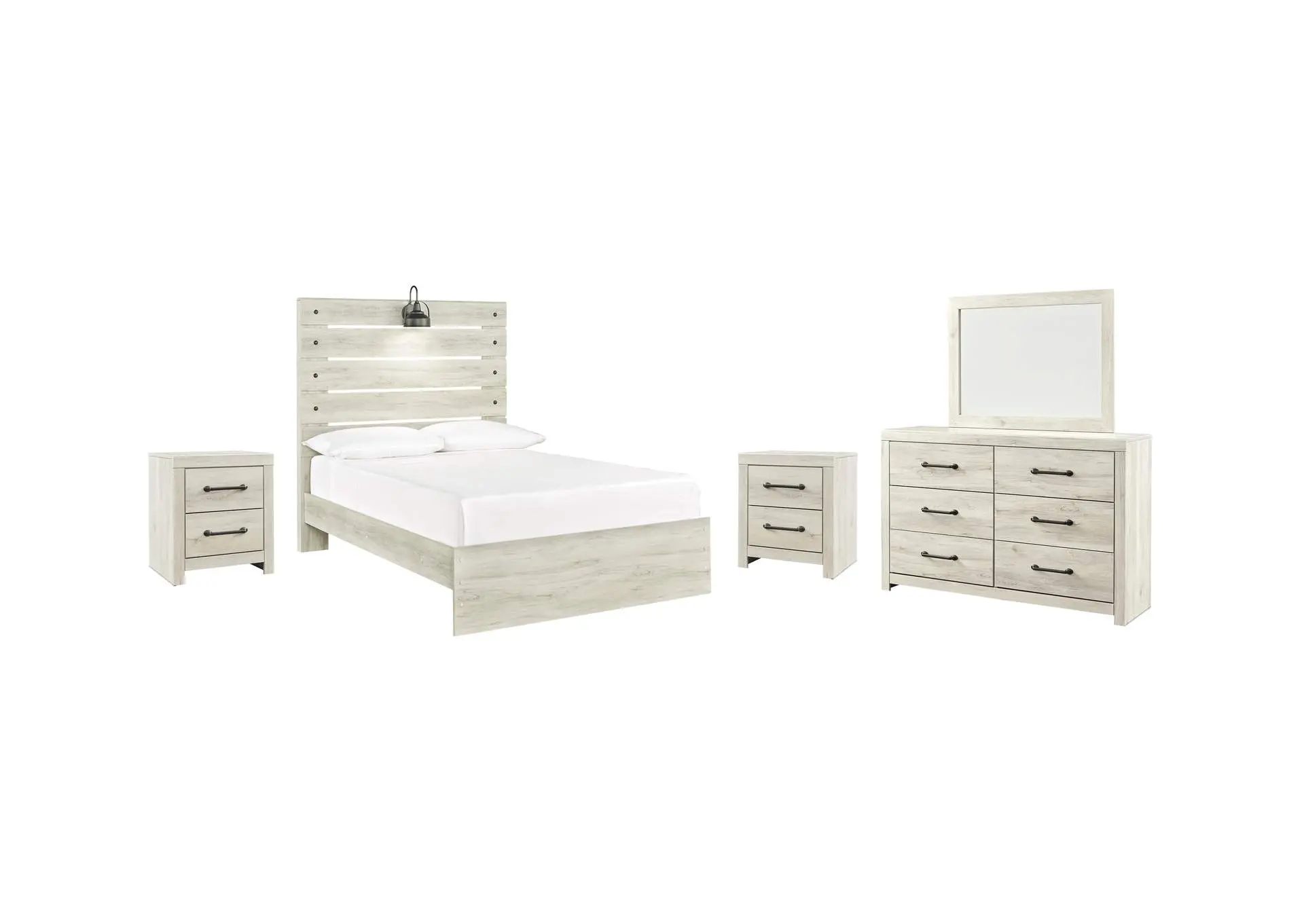 Cambeck Full Panel Bed with Mirrored Dresser and 2 Nightstands