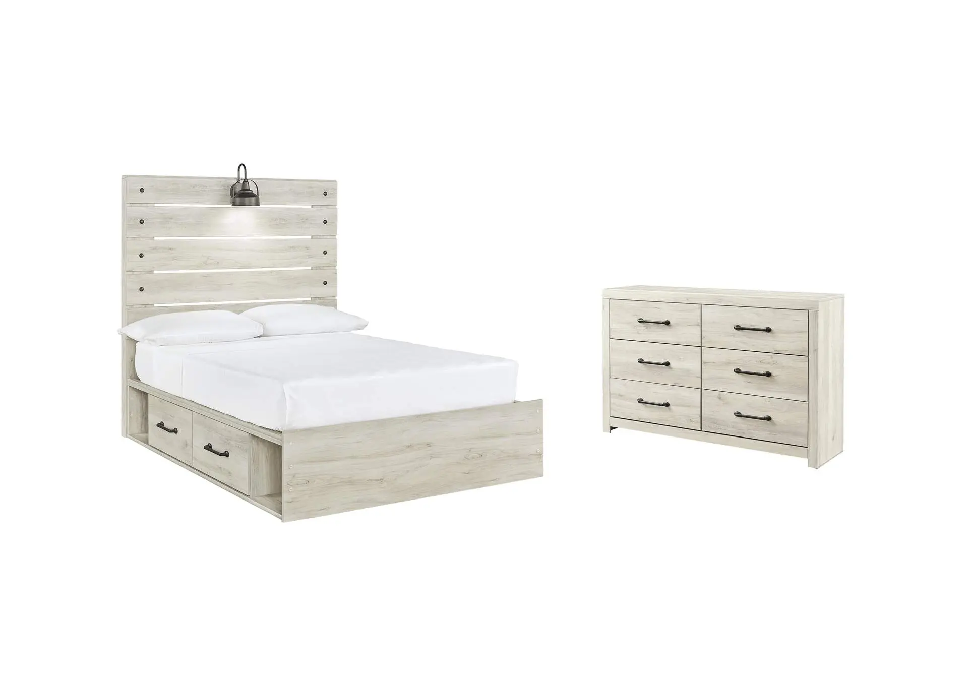 Cambeck Full Panel Bed with 4 Storage Drawers with Dresser