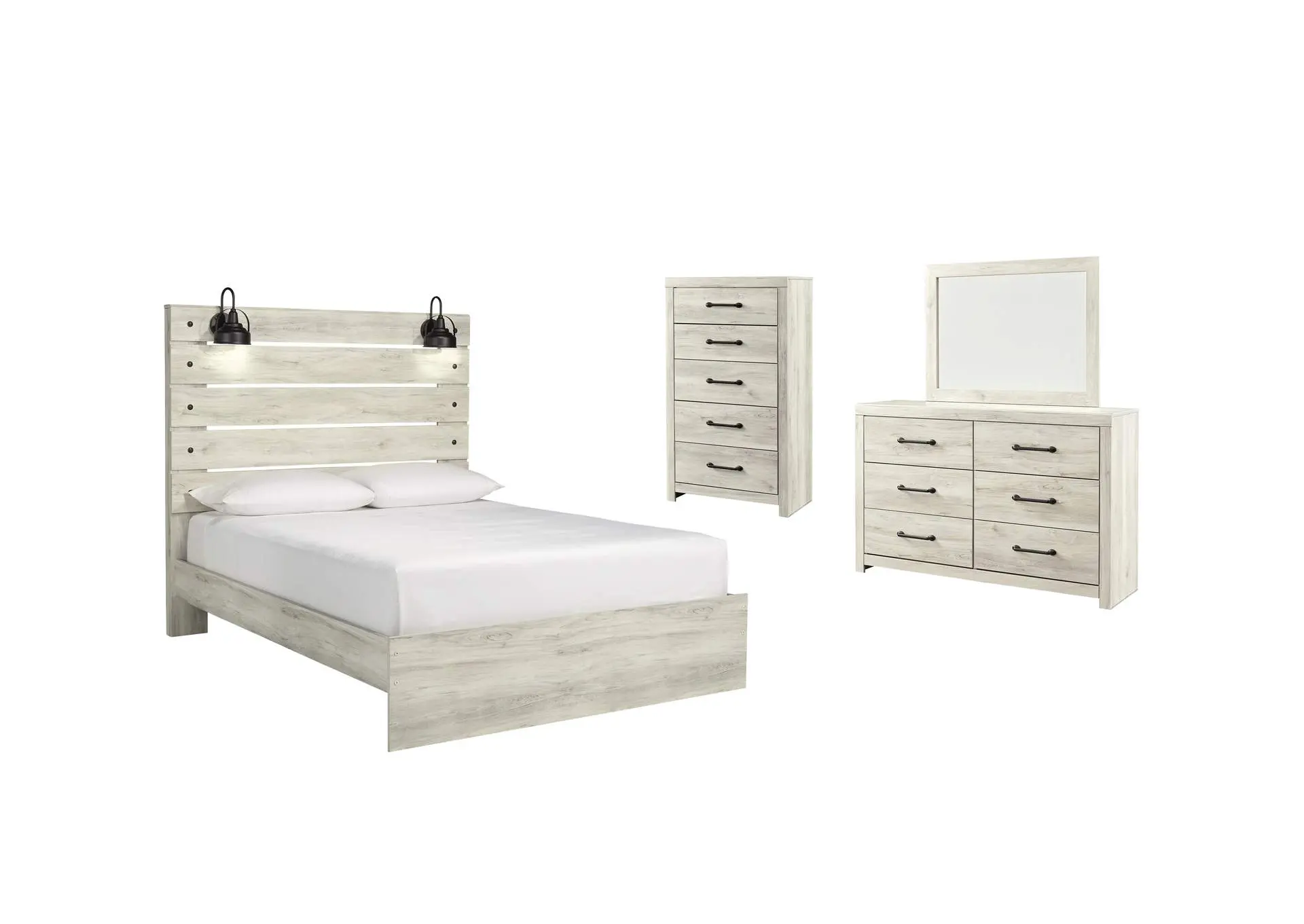 Cambeck Queen Panel Bed with Mirrored Dresser and Chest