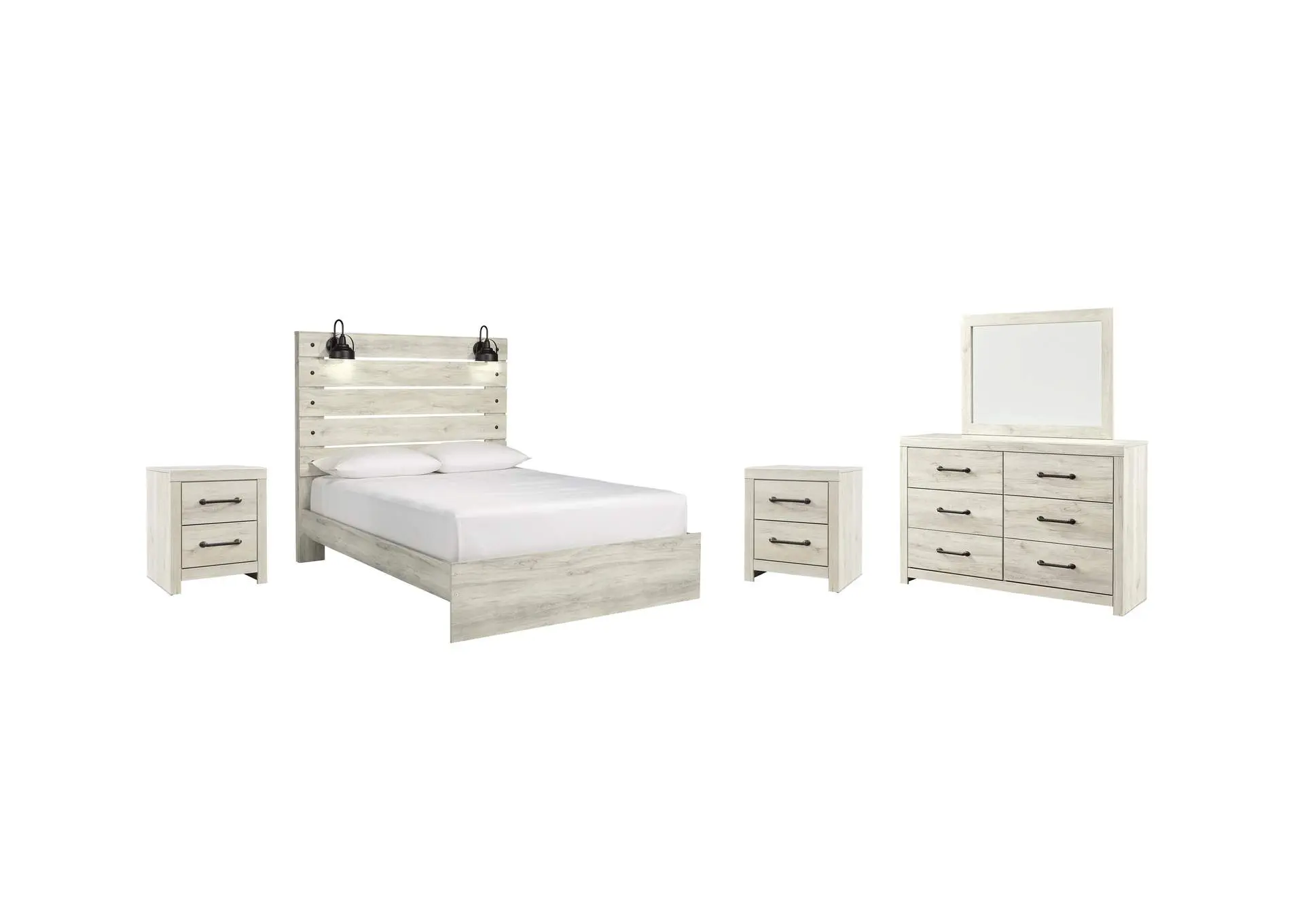 Cambeck Queen Panel Bed with Mirrored Dresser and 2 Nightstands