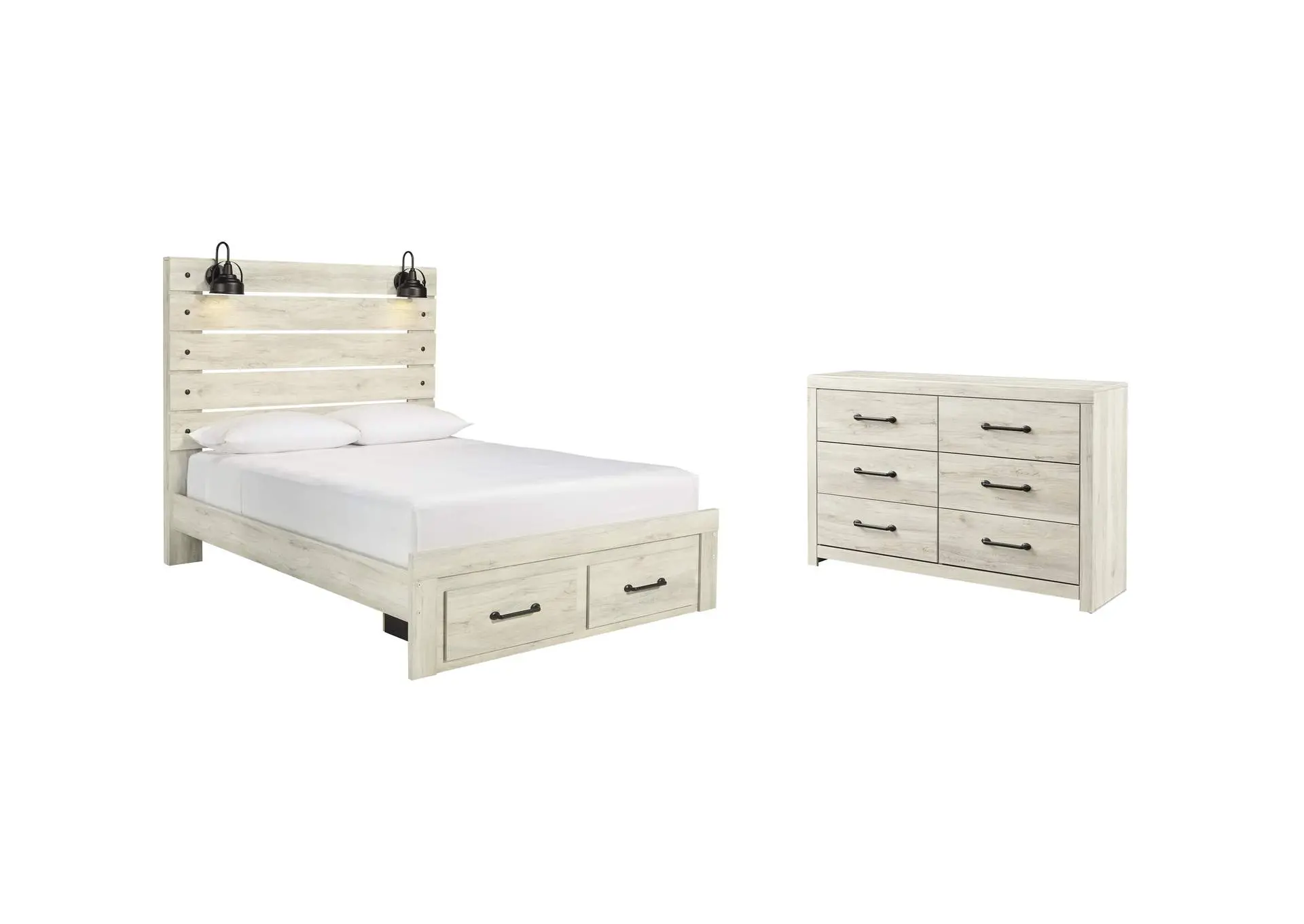 Cambeck Queen Panel Bed with 2 Storage Drawers with Dresser