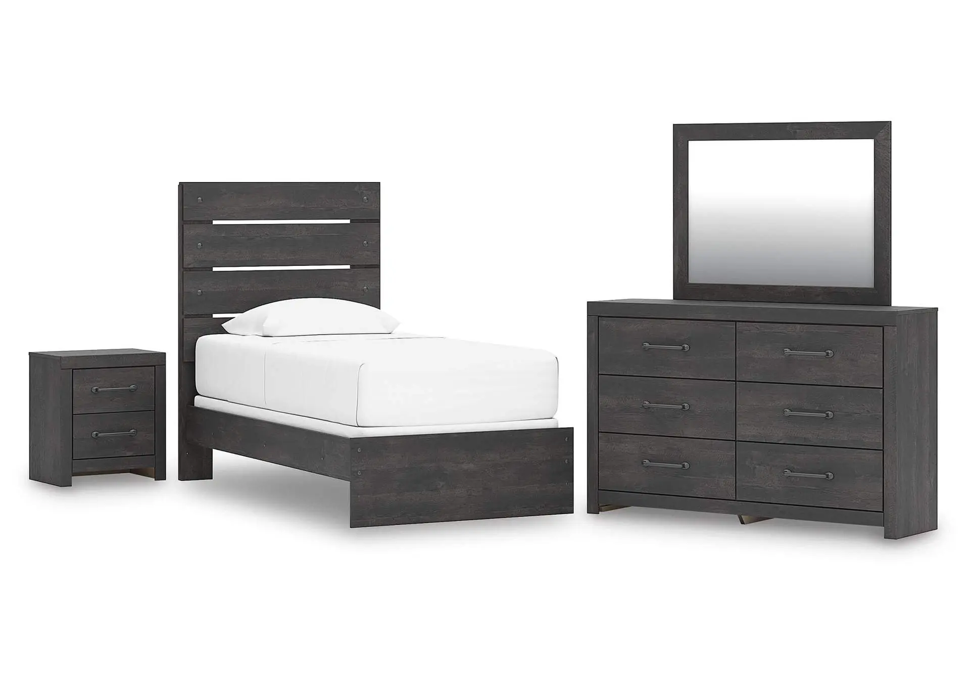 Delmorta Twin Panel Bed, Dresser, Mirror and Nightstand