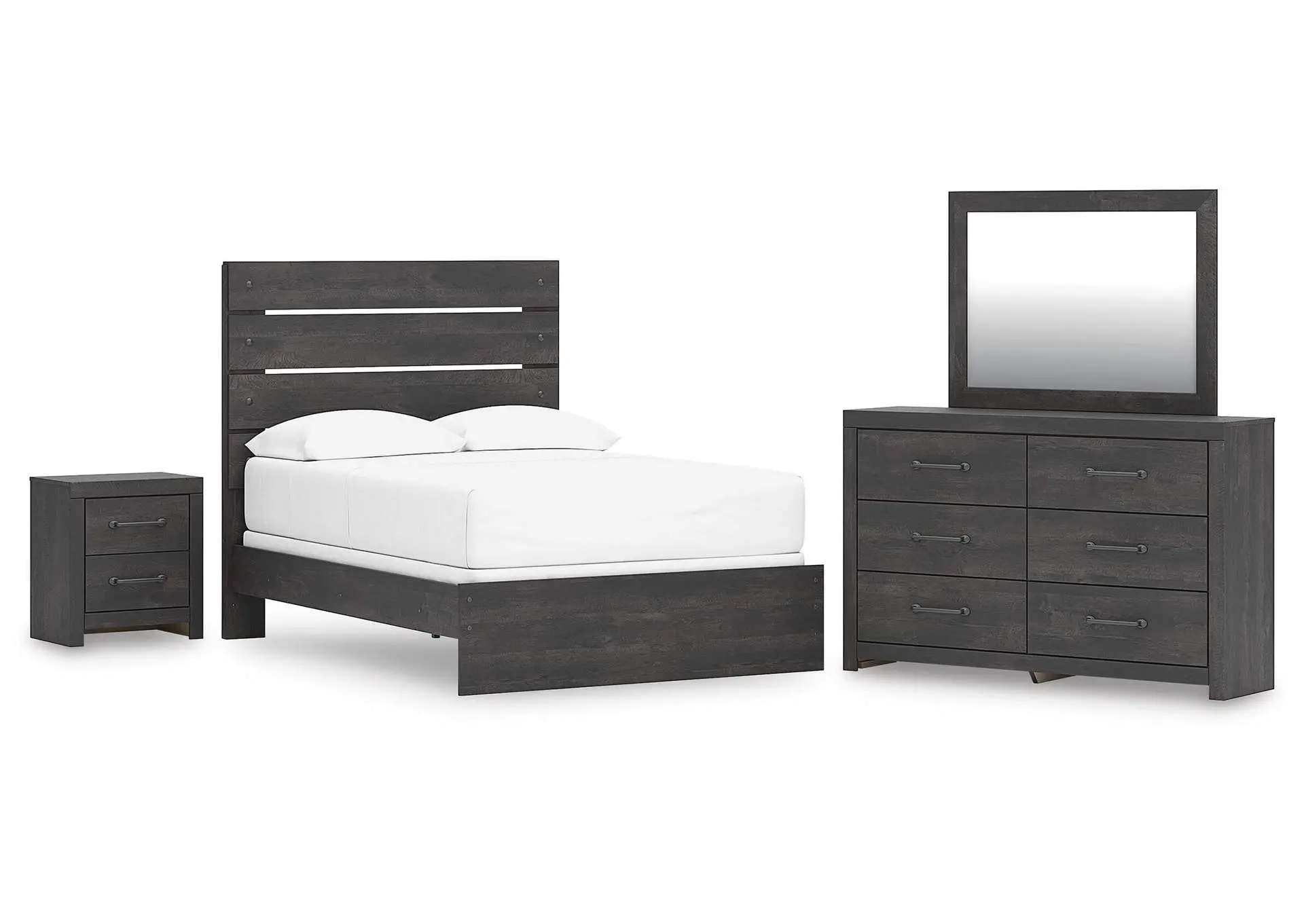 Delmorta Full Panel Bed, Dresser, Mirror and Nightstand