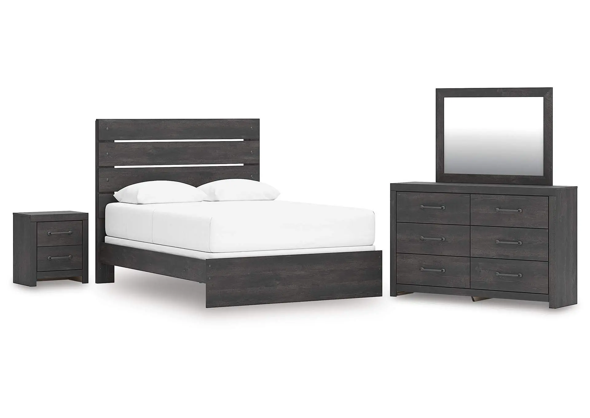 Delmorta Queen Panel Bed, Dresser, Mirror and Nightstand