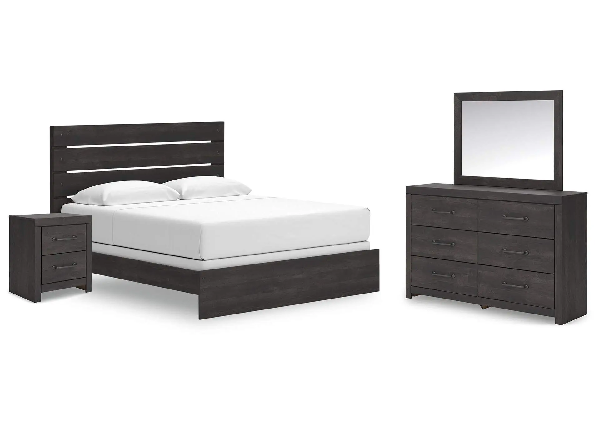 Delmorta King Panel Bed, Dresser, Mirror and Nightstand