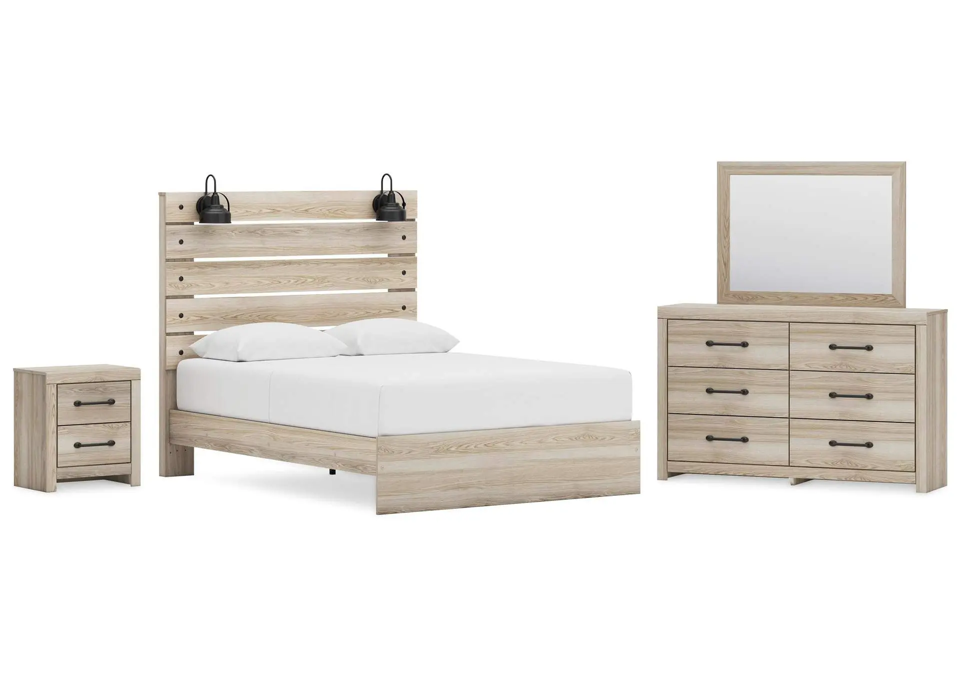 Senbry Queen Panel Bed with Mirrored Dresser and Nightstand