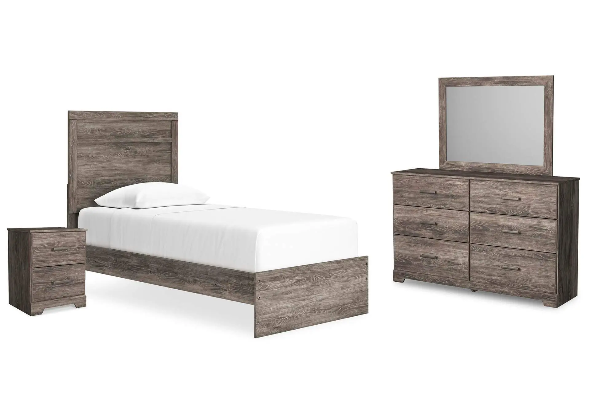 Ralinksi Twin Panel Bed with Mirrored Dresser and Nightstand