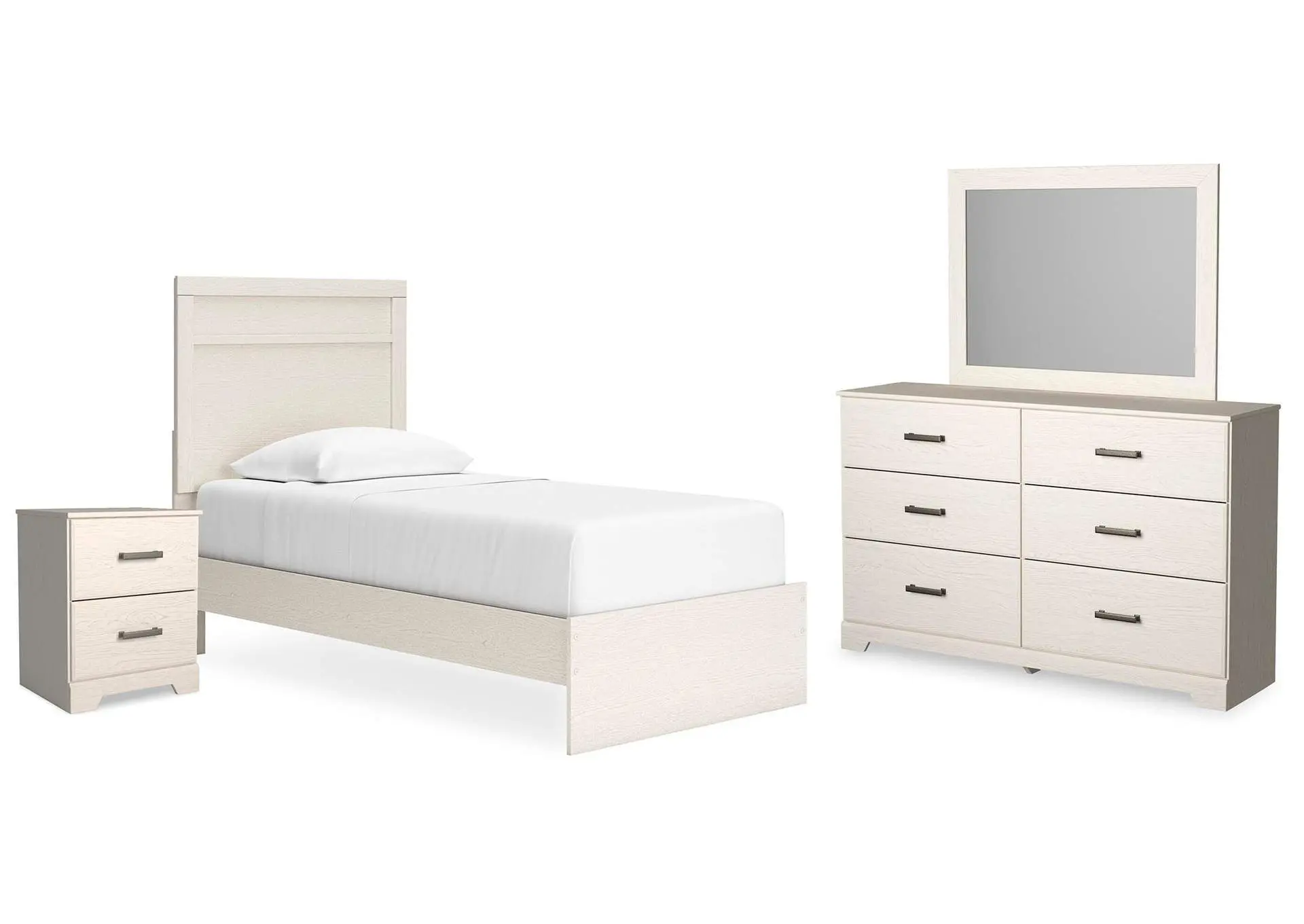 Stelsie Twin Panel Bed with Mirrored Dresser and Nightstand