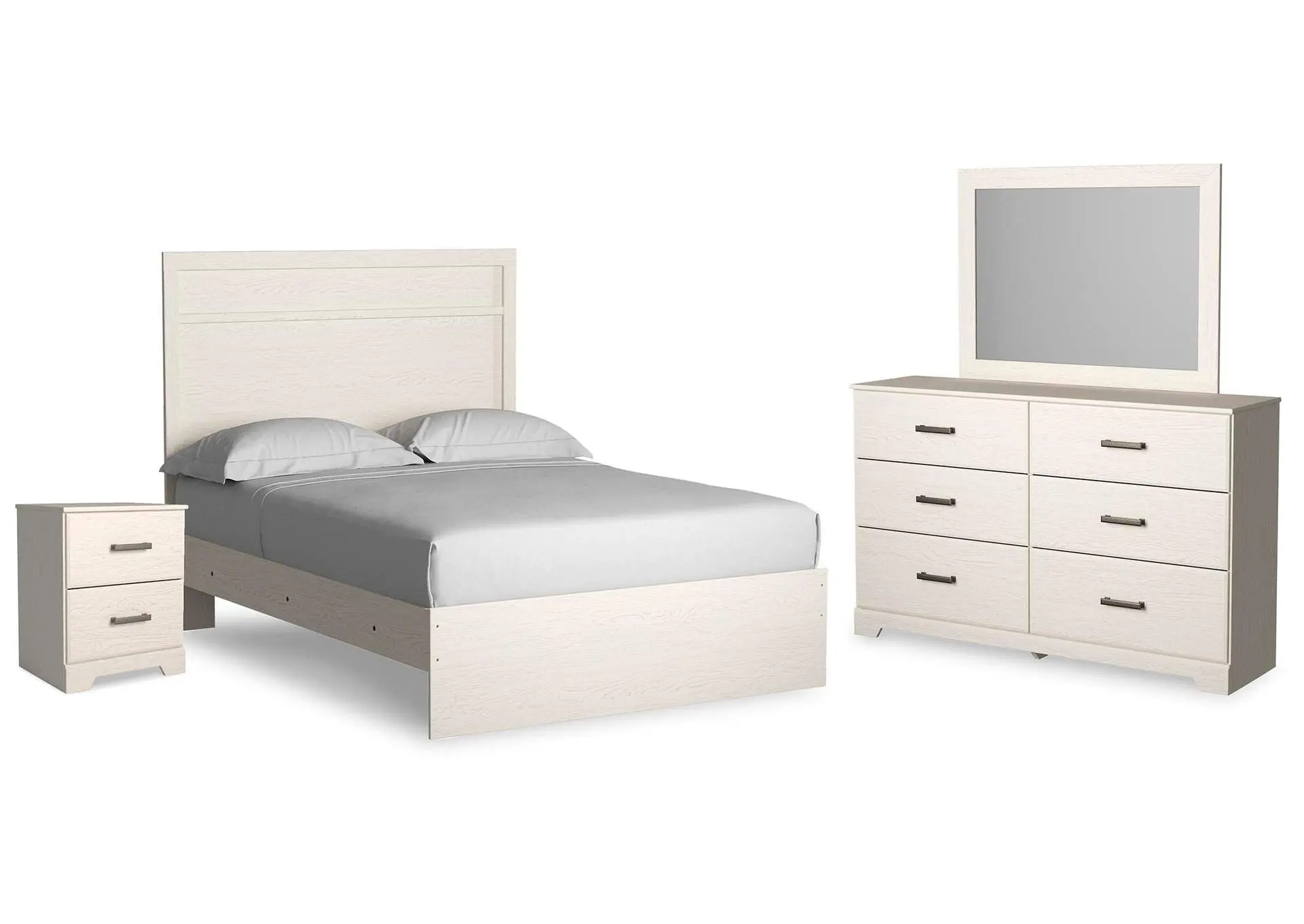 Stelsie Full Panel Bed with Mirrored Dresser and Nightstand