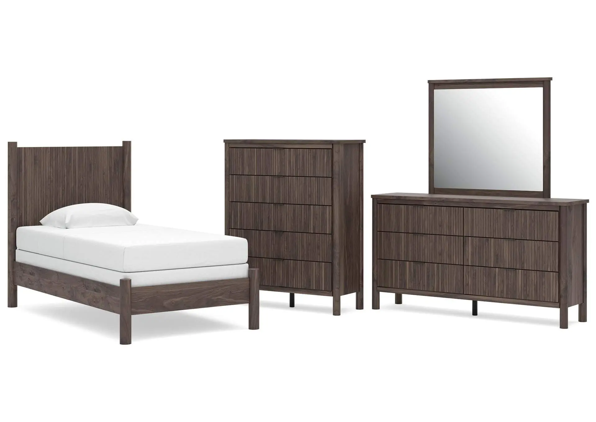 Cadmori Twin Panel Bed, Dresser, Mirror and Chest
