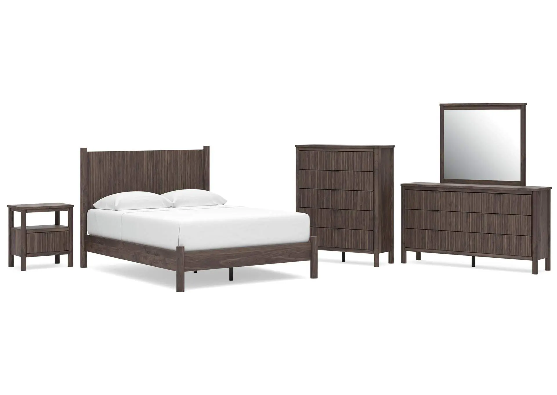 Cadmori Queen Panel Platform Bed, Dresser, Mirror, Chest and Nightstand